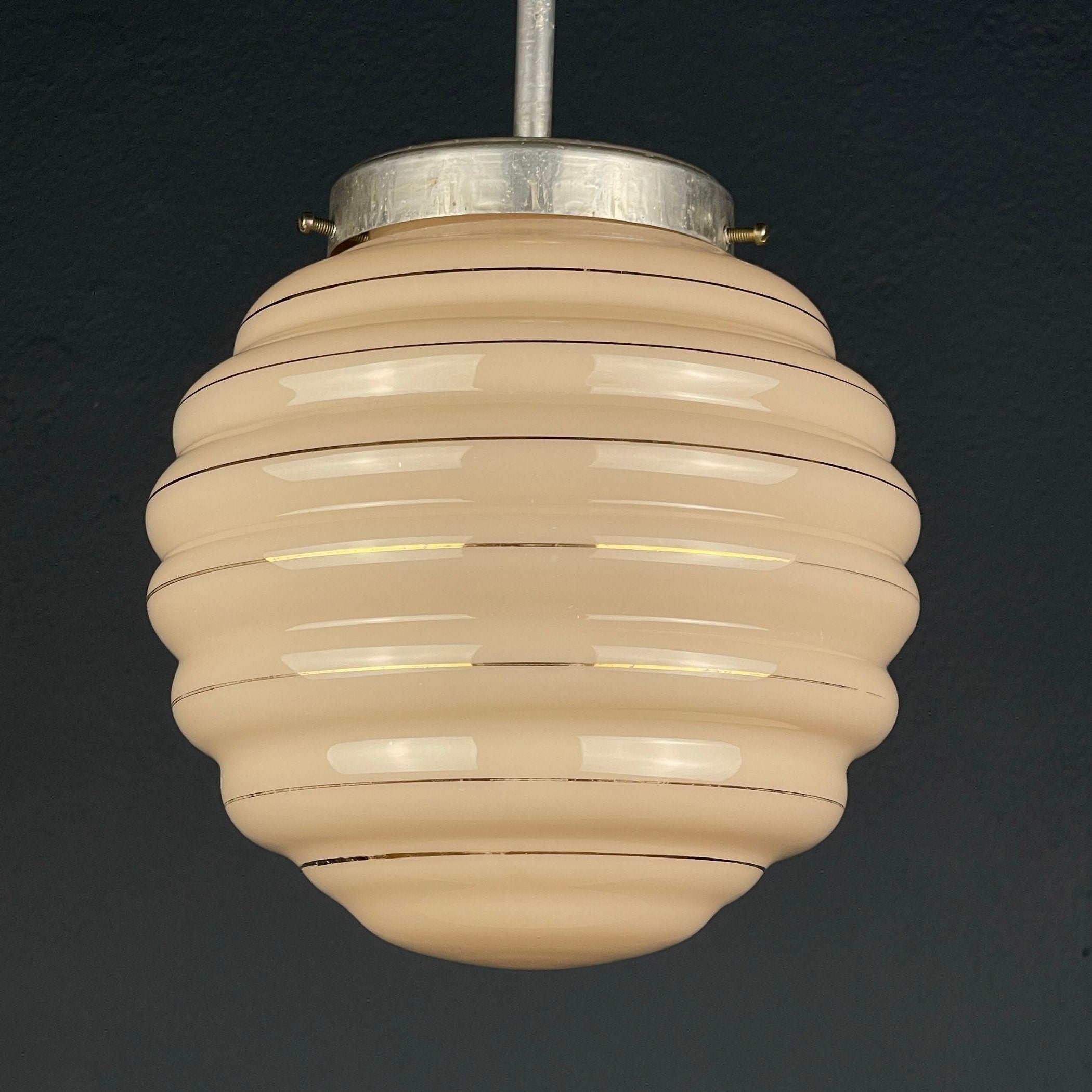 Vintage pink glass pendant lamp Italy 1950s Kitchen decor Farmhouse Shabby chic