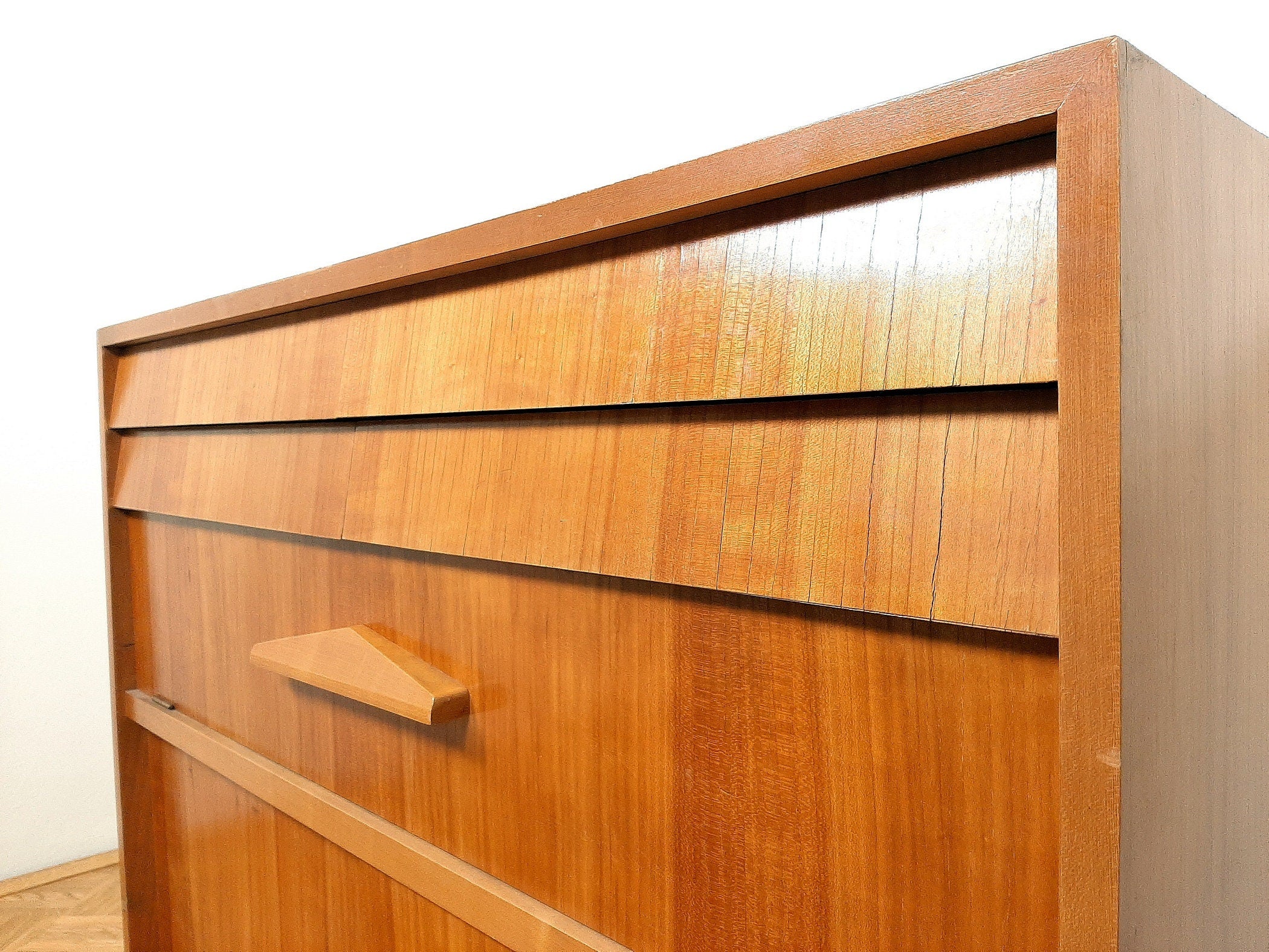 Mid-century retro wood chest of drawers 60s Modern  Scandinavian Style Vintage