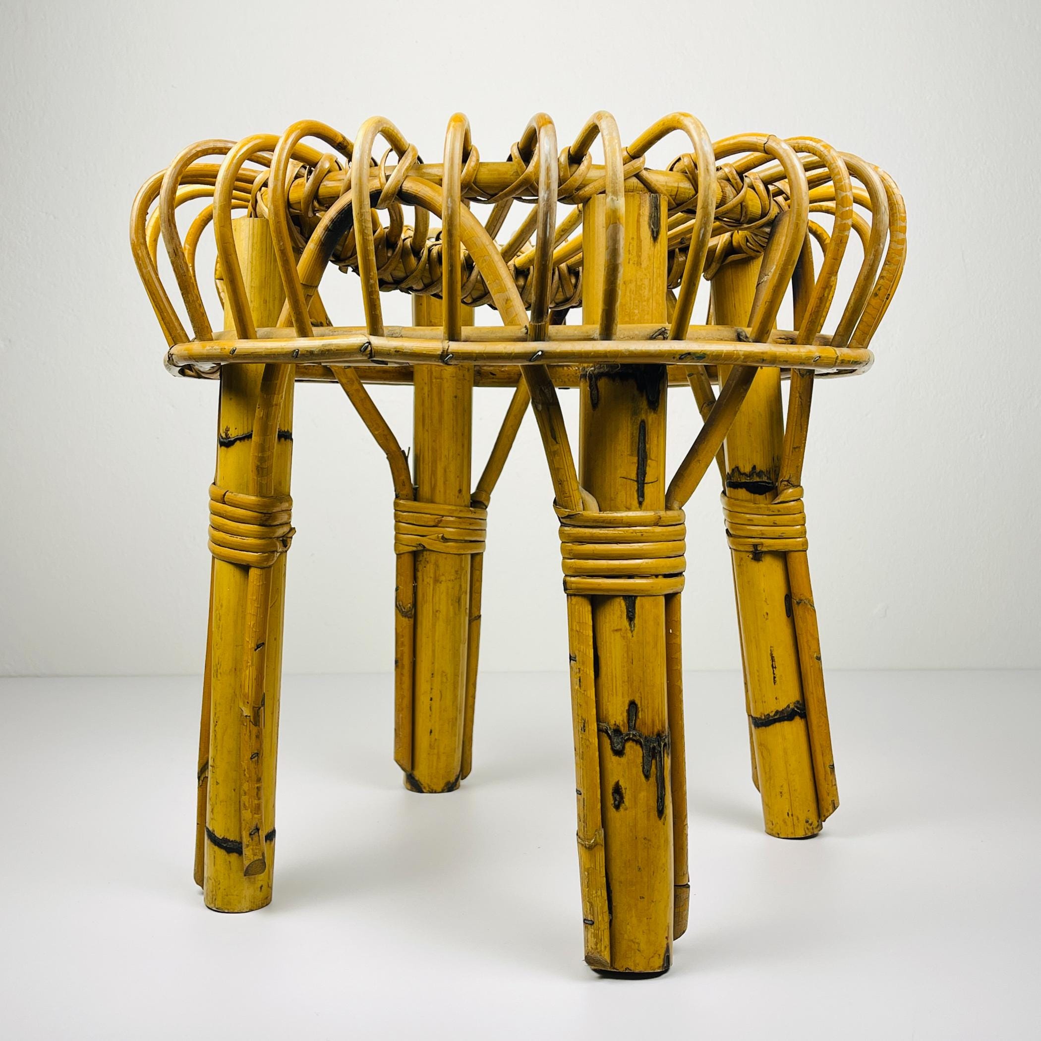 Vintage Rattan Stool, Italy, 1960s, Mid-century home decor