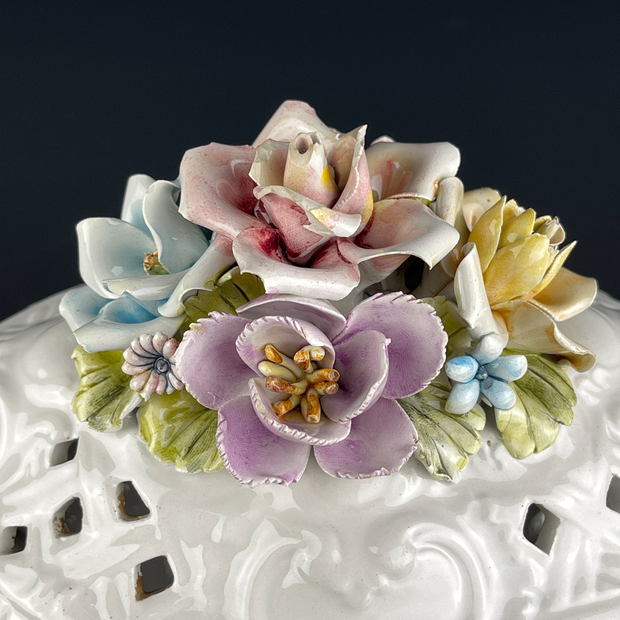 Vintage Bassano Italy Ceramic Tureen with Floral Lid, 1950s Decor