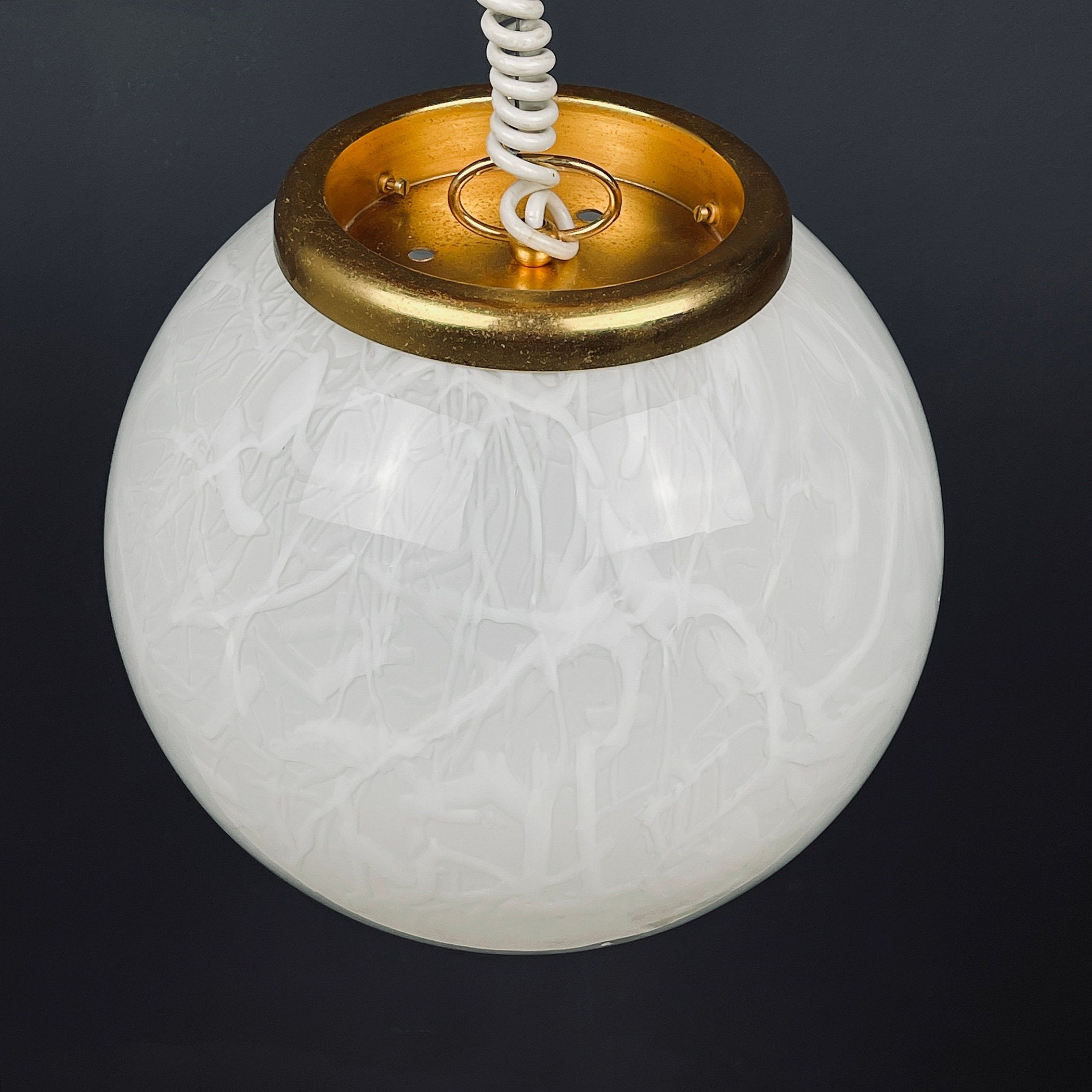 Classic white murano pendant lamp Italy 1970s Italian mid-century modern lighting