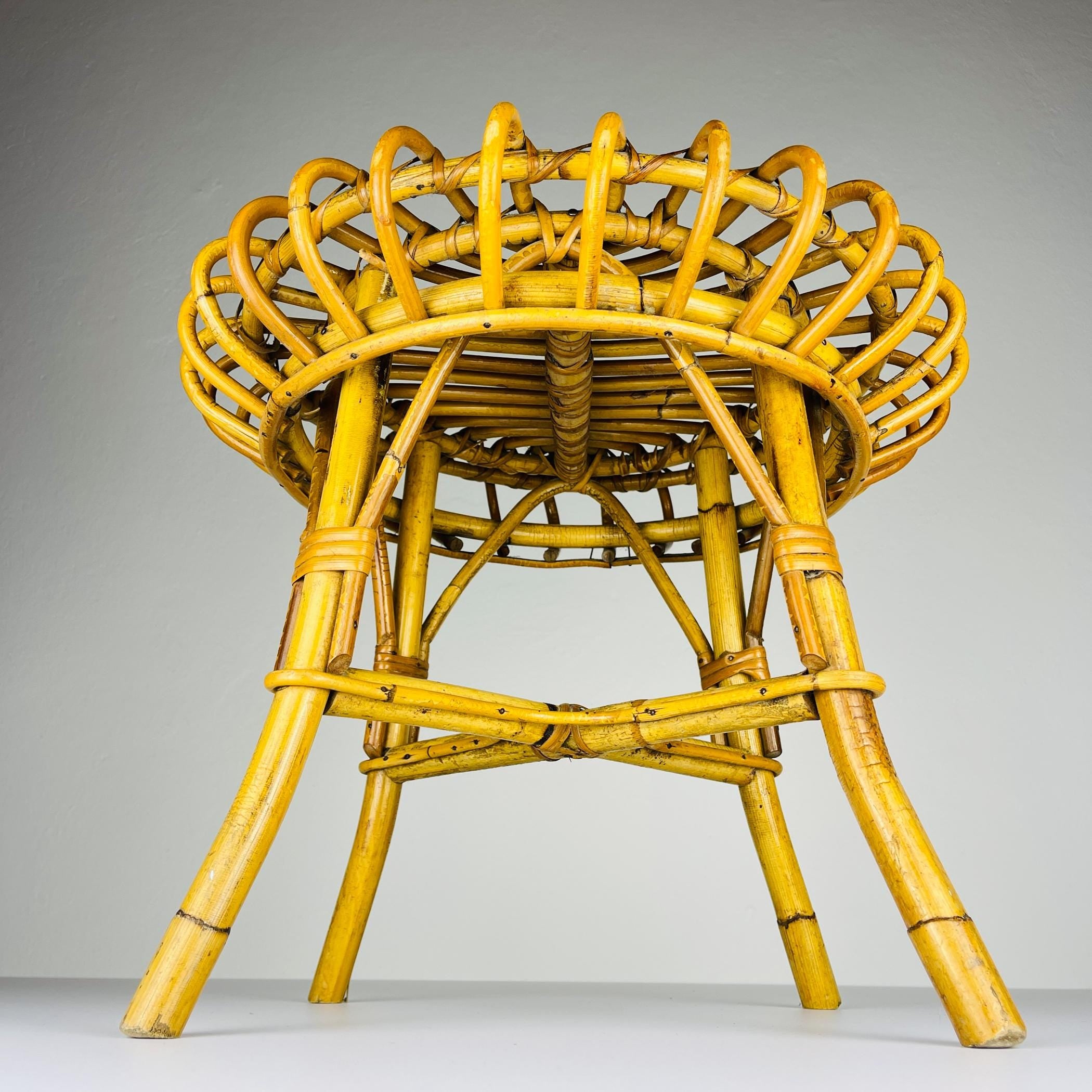 Vintage Rattan Stool by Franco Albini, Italy, 1960s, Mid-century home decor
