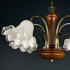 Vintage murano glass and wood chandelier Italy 1970s