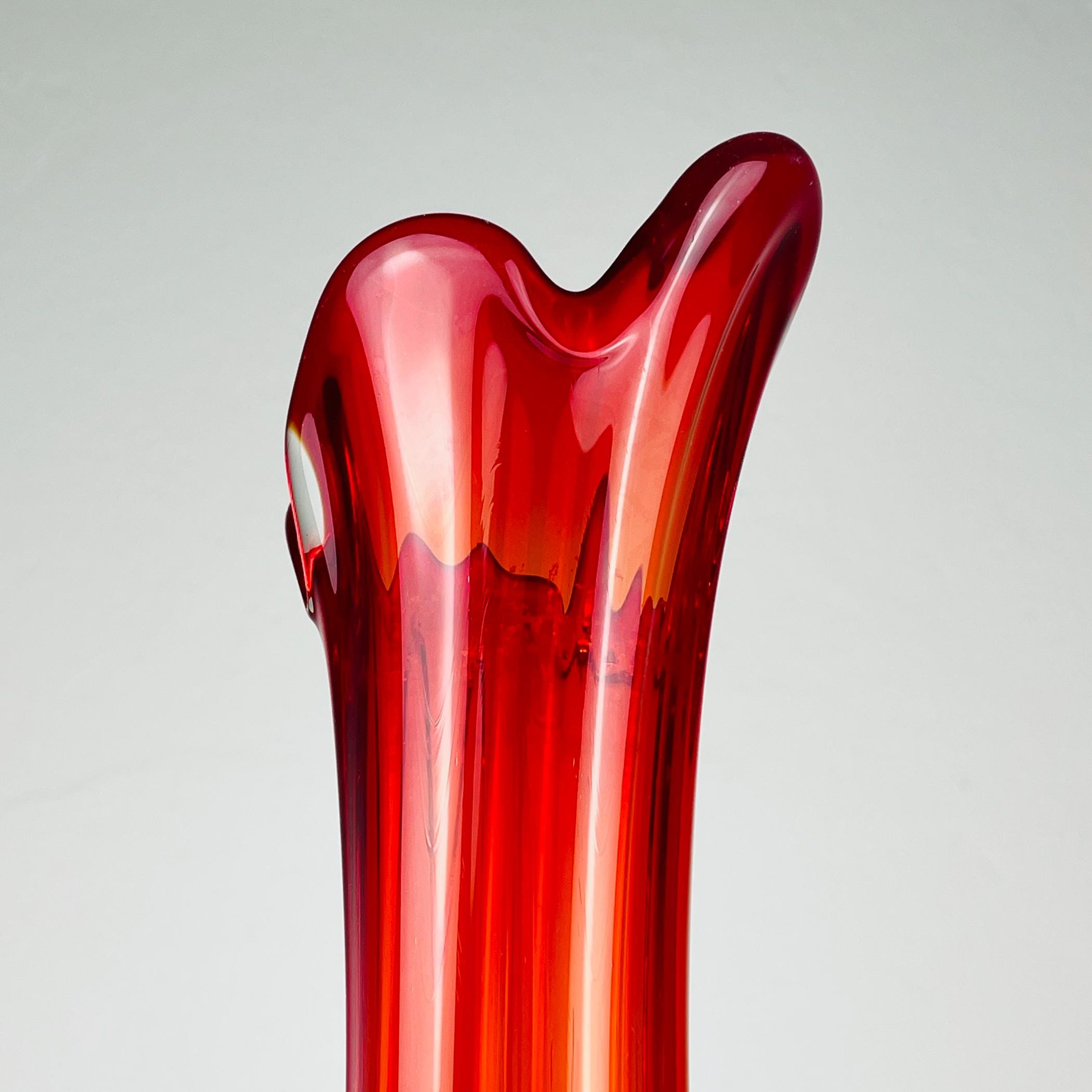 Mid-century red glass vase, Italy 1970s, Vintage home decor