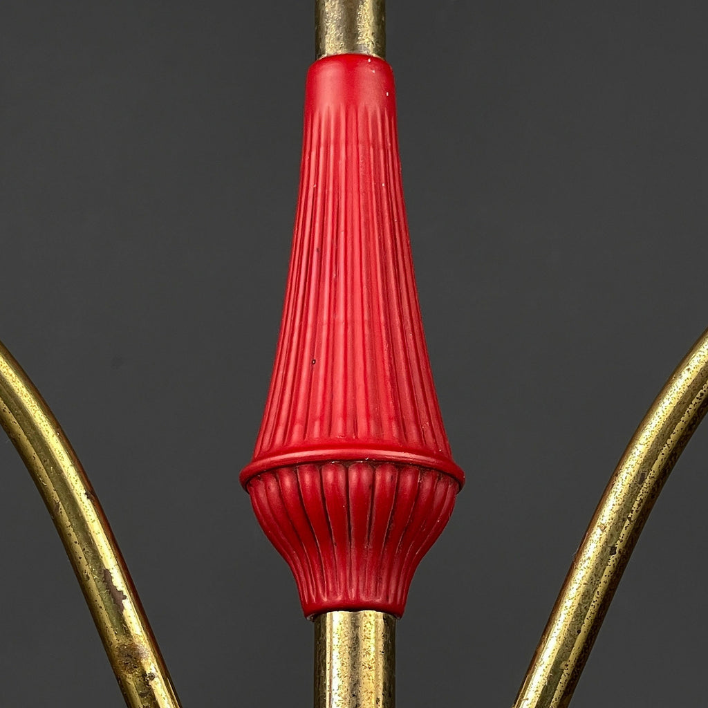 Vintage Italian Brass and Milky Glass 3-Arm Chandelier - 1950s Classic Design