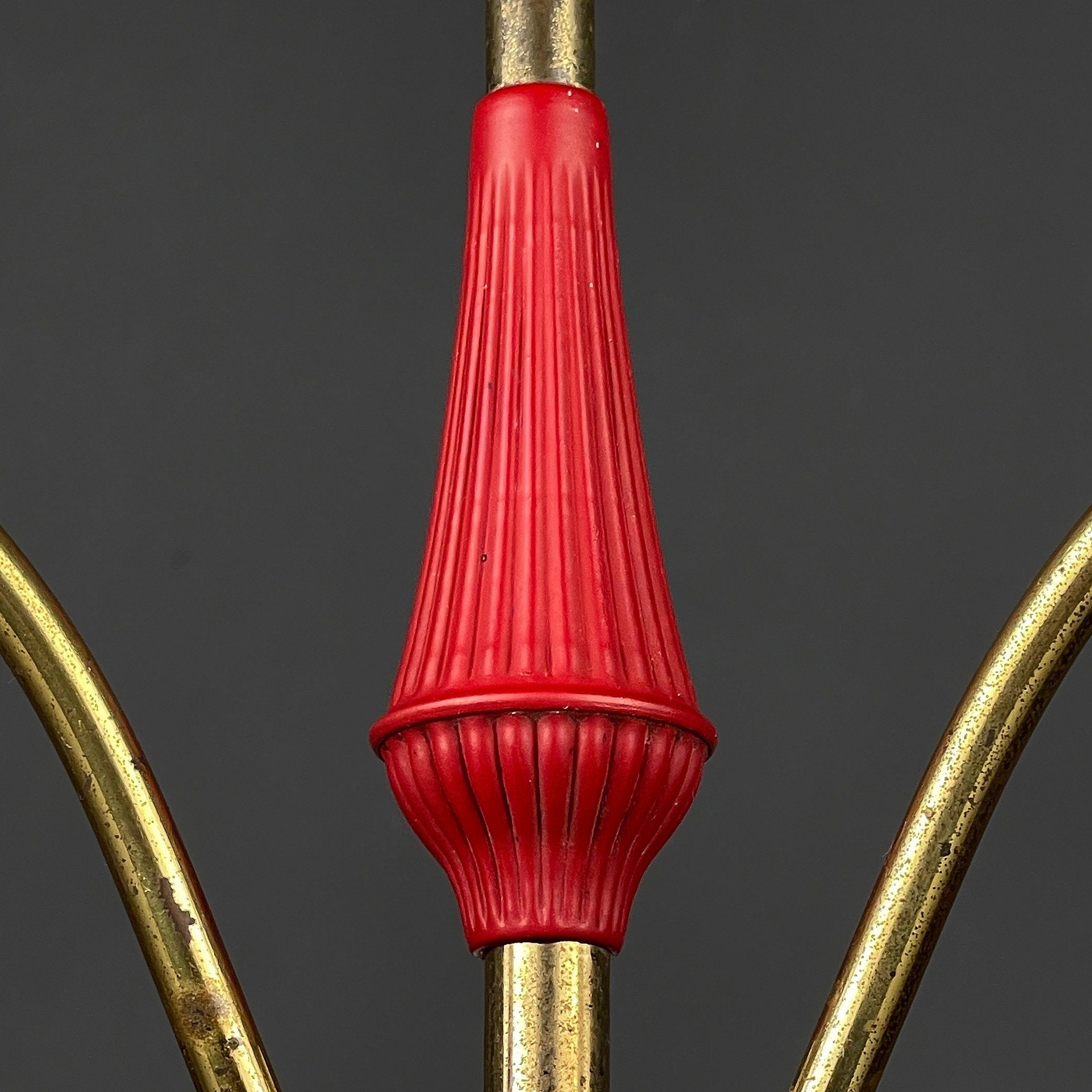 Vintage Italian Brass and Milky Glass 3-Arm Chandelier - 1950s Classic Design