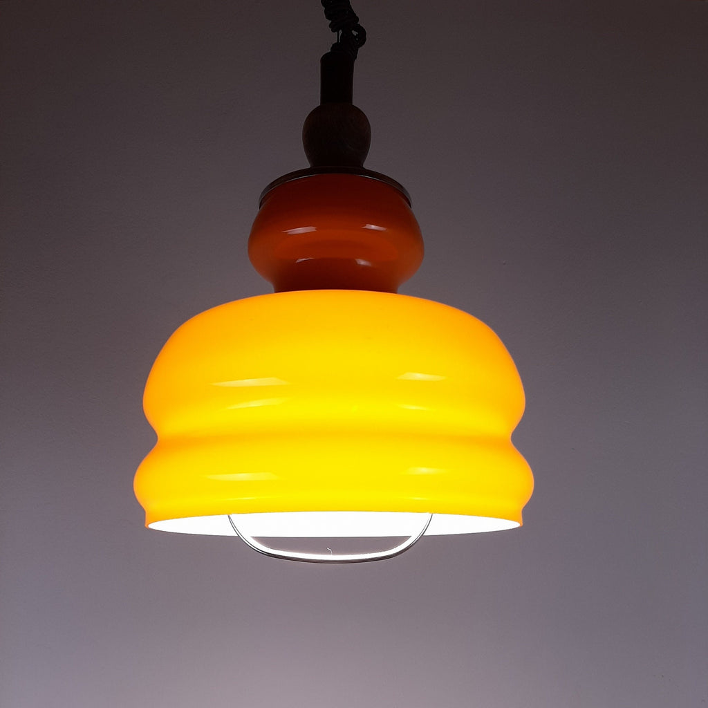 Mid-century orange glass pendant lamp Yugoslavia 1970s Retro lighting Space age