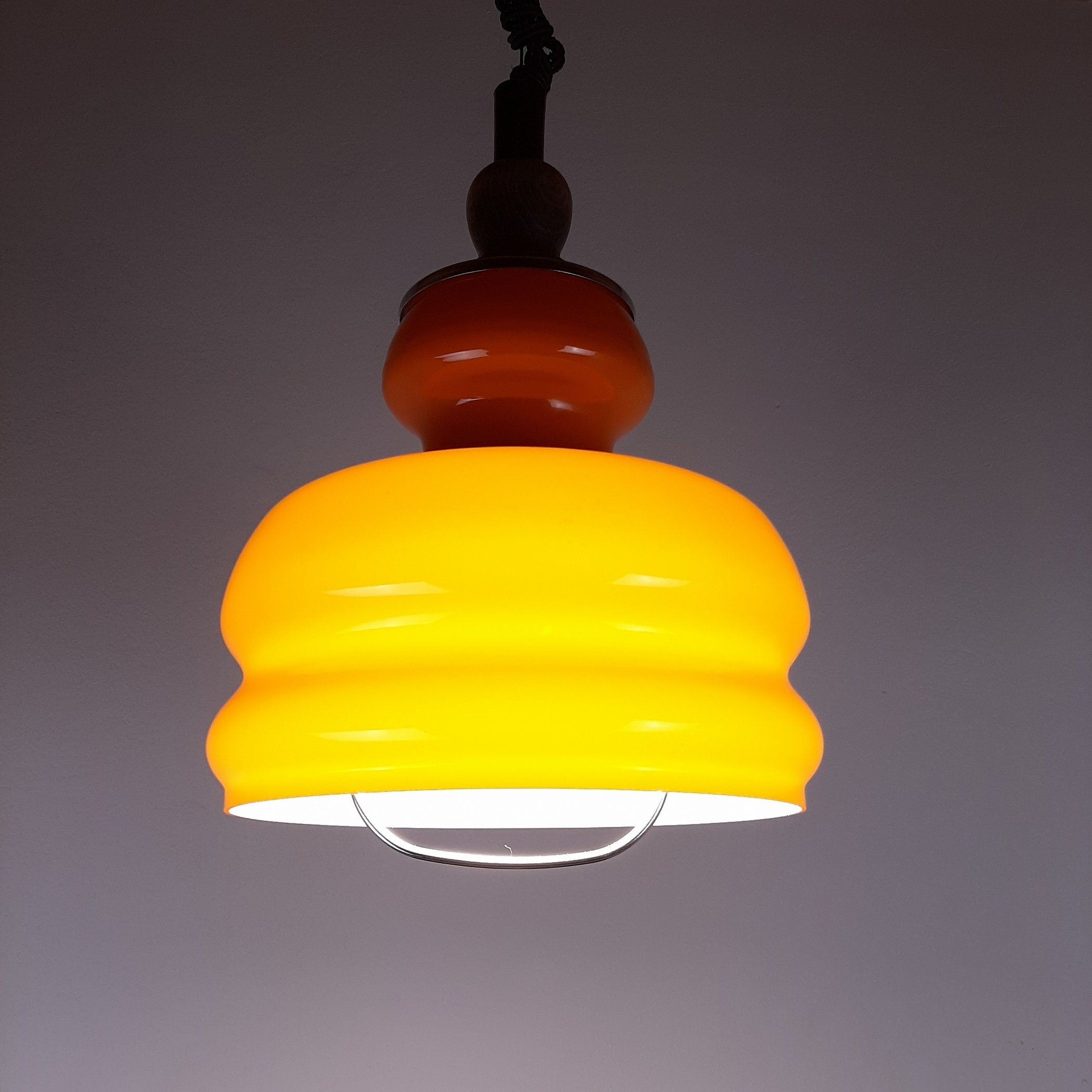 Mid-century orange glass pendant lamp Yugoslavia 1970s Retro lighting Space age