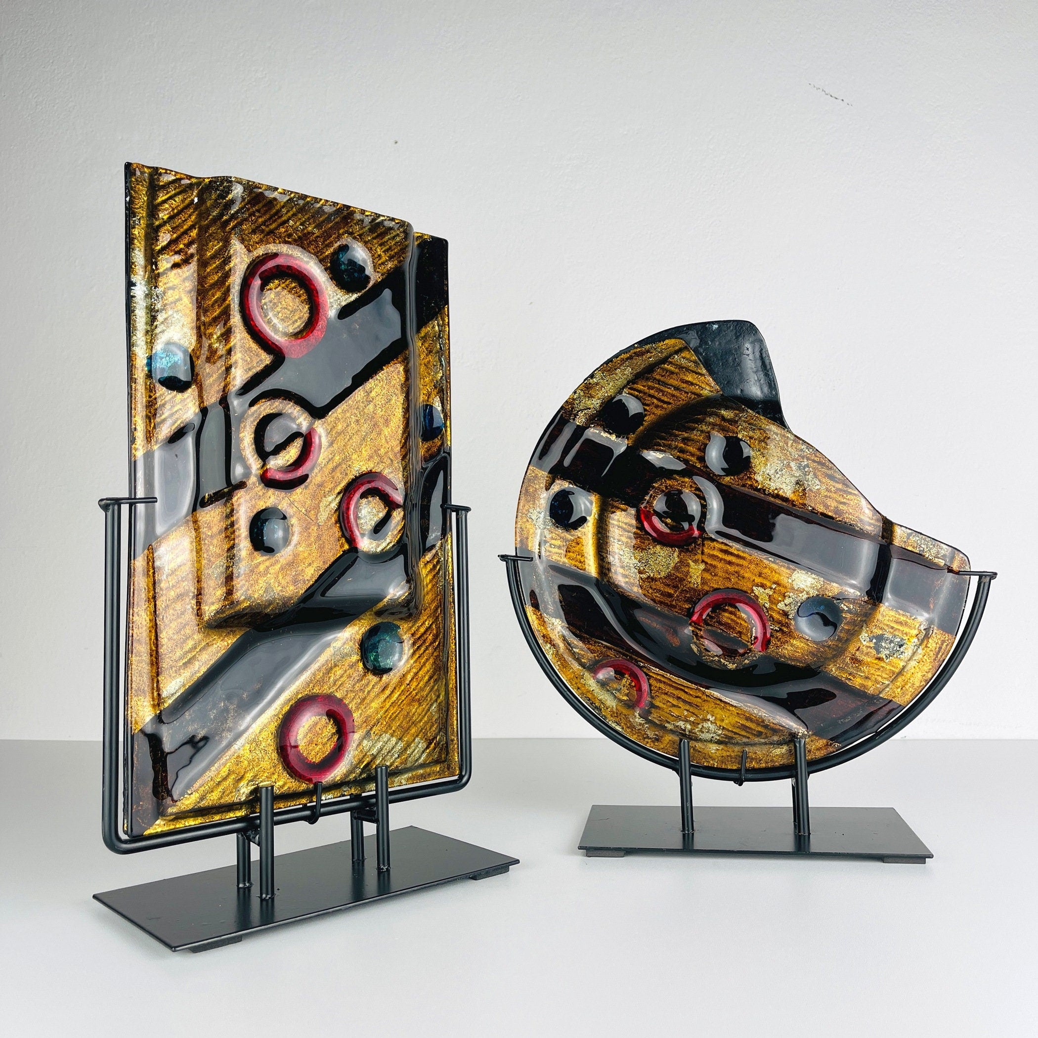 Arte Muranese Geometric Murano Glass Vases - Italian Home Decor - Set of 2