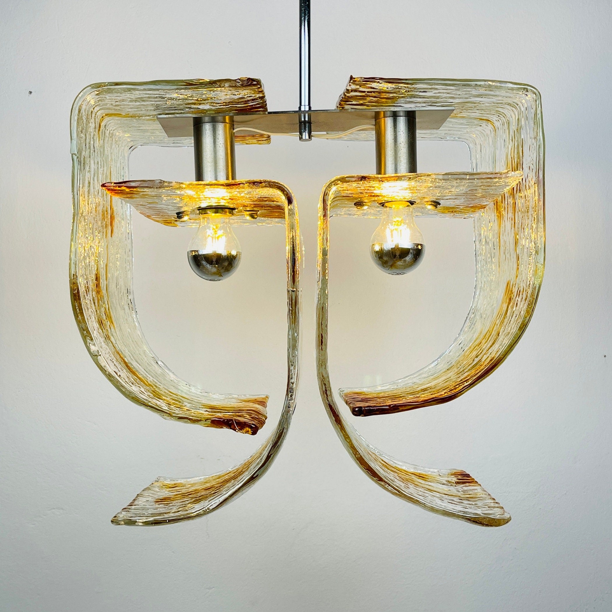 Vintage Murano glass chandelier by Mazzega, Italy 1970s, Space age, Mid-century modern