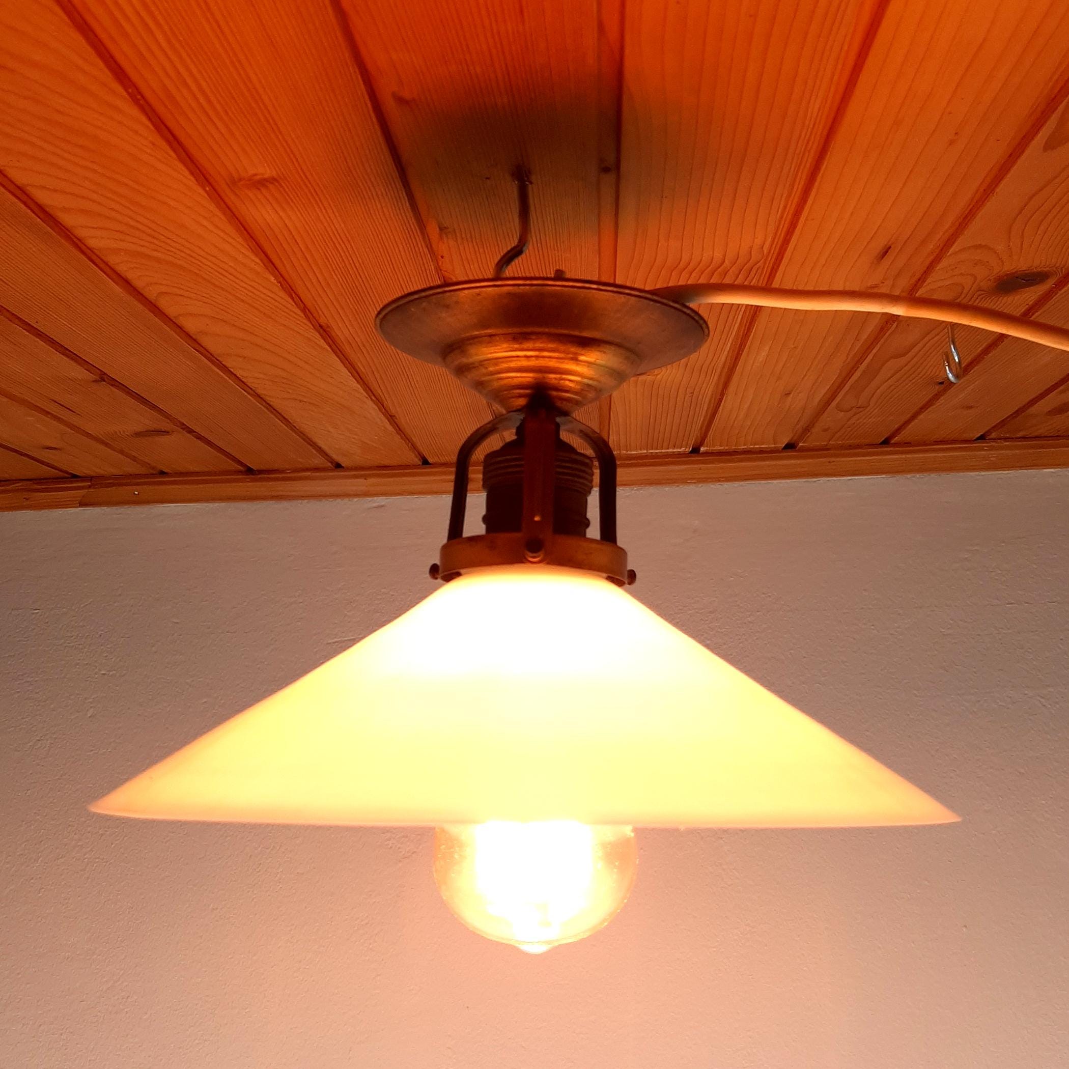 Vintage Small White Pendant Lamp, Italy 1940s