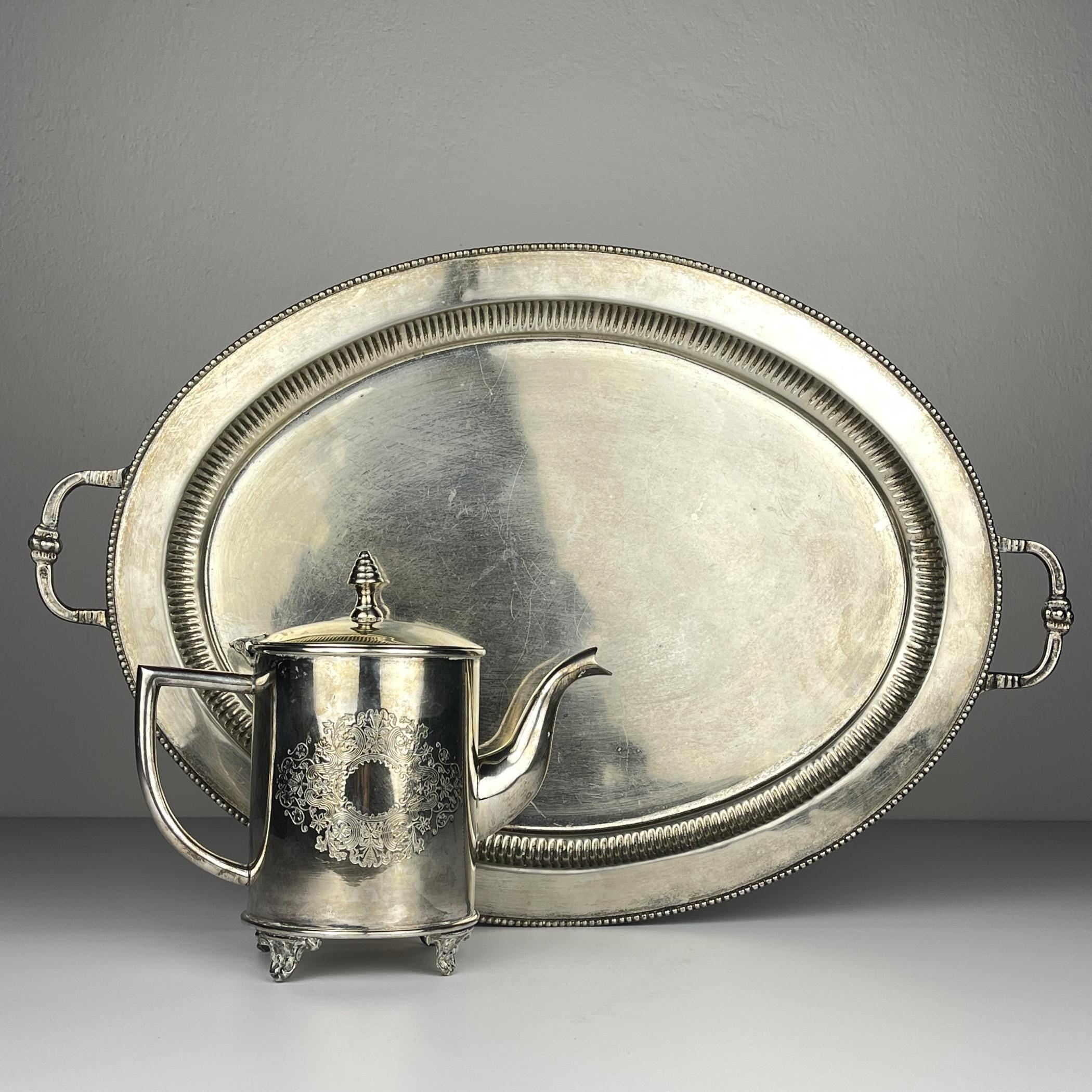 Vintage silver plated teapot and tray by Royal Sheffield, England, 1950s, Vintage home decor
