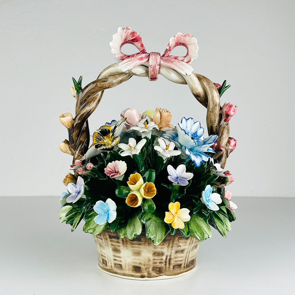 Vintage Capodimonte Ceramic Flower Basket by S. Rioleva, Italy 1960s