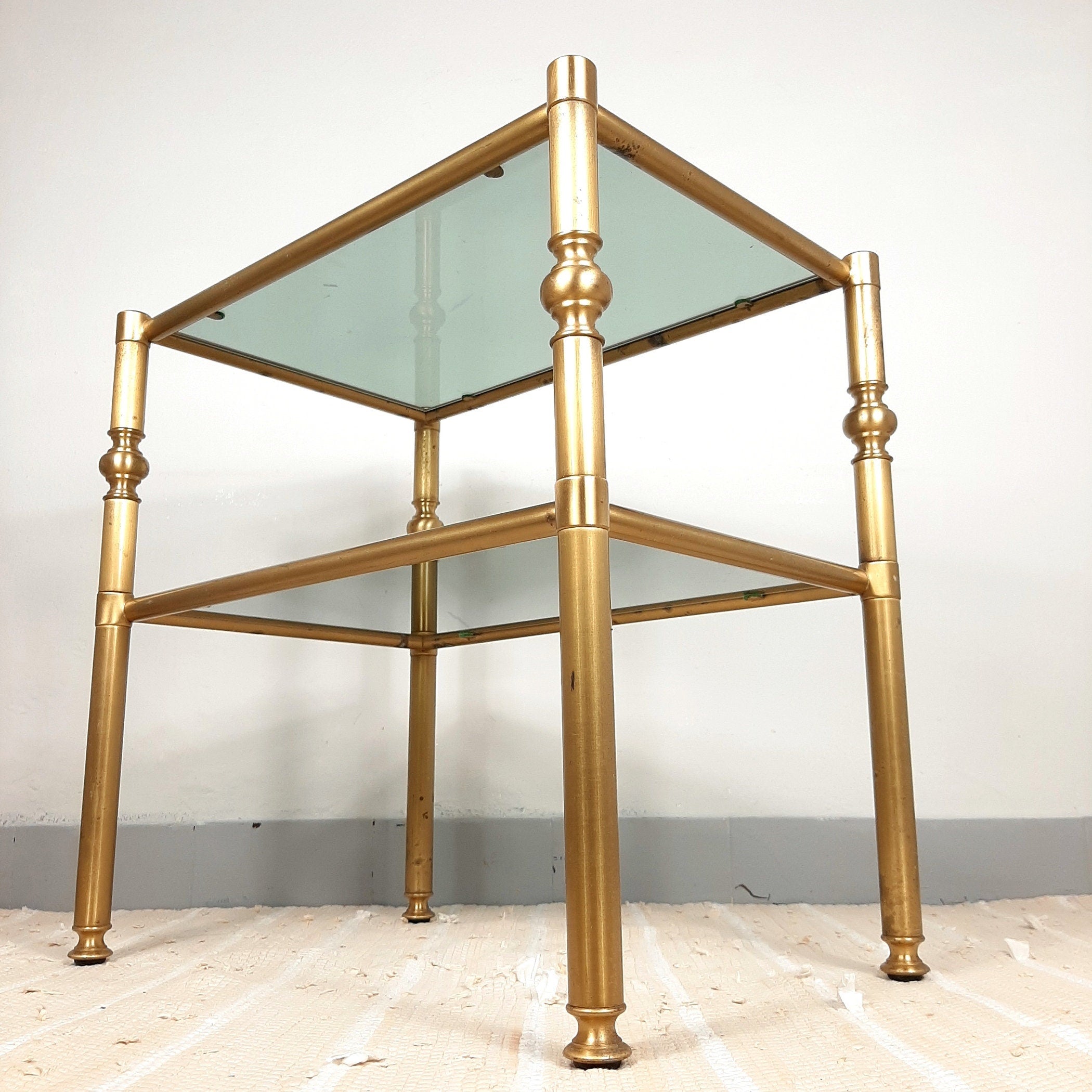 Vintage Smoked Glass & Brass Side Table: Italian Retro Decor