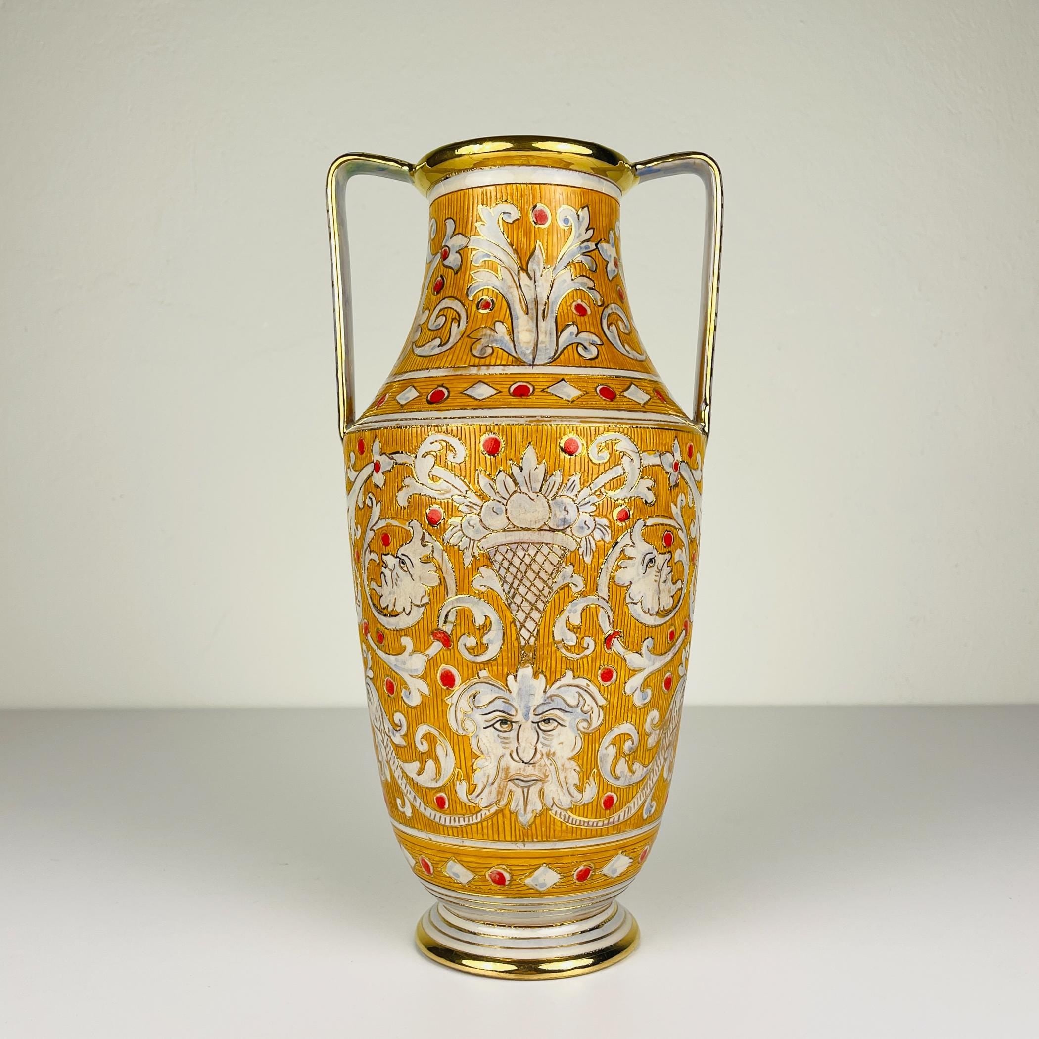 Antique ceramic vase by Serafino Volpi for Deruta, Italy, 1940-50s, Vintage home decor