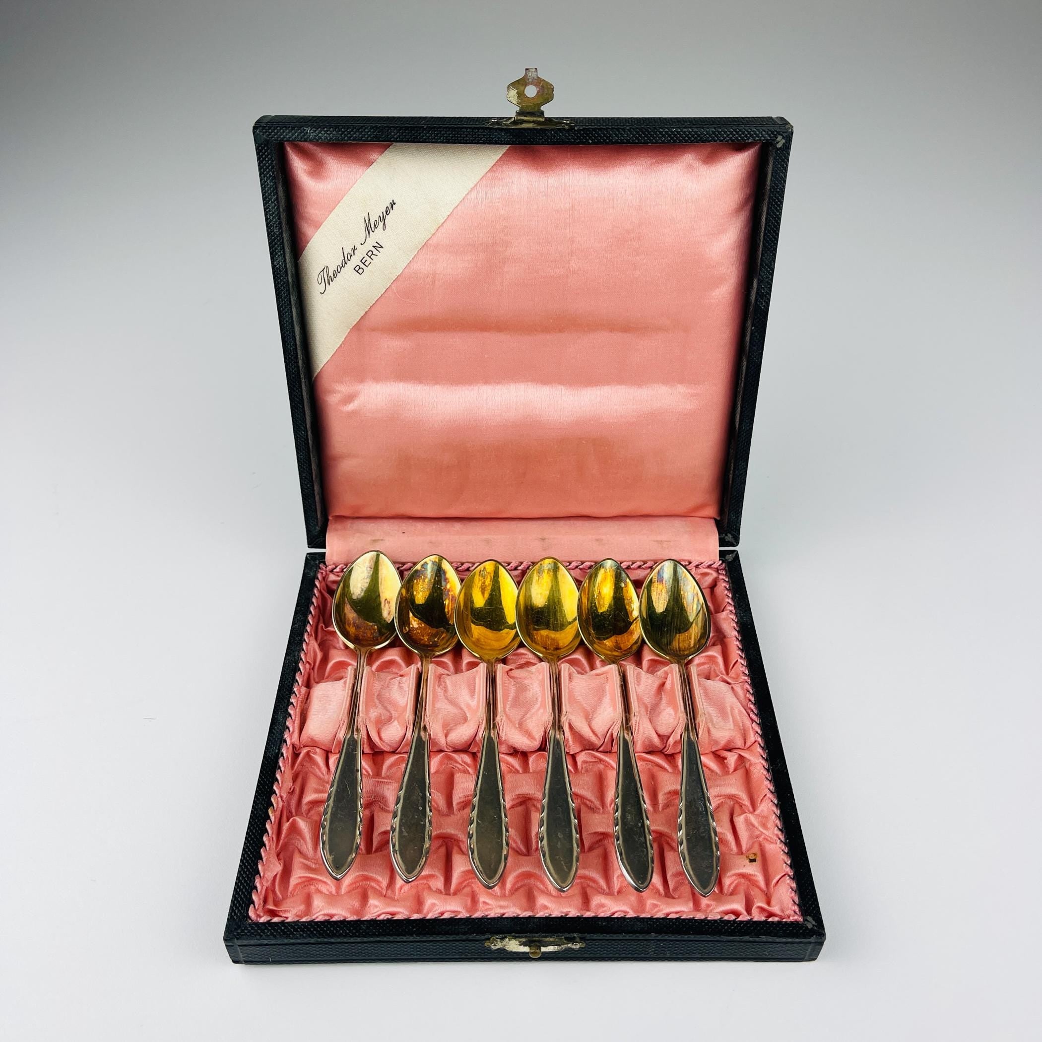 Antique set of 6 silver teaspoons Theodor Meyer Bern, Berndorf, 1920s, Vintage home decor