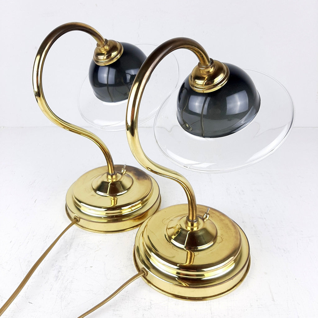Vintage Gold Bedside Lamps: Italian Retro Mid-Century Lighting Pair