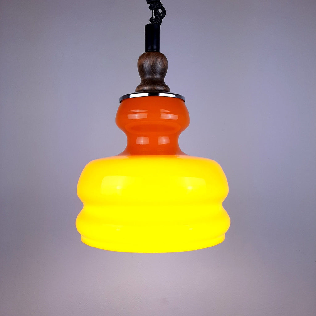 Mid-century orange glass pendant lamp Yugoslavia 1970s Retro lighting Space age