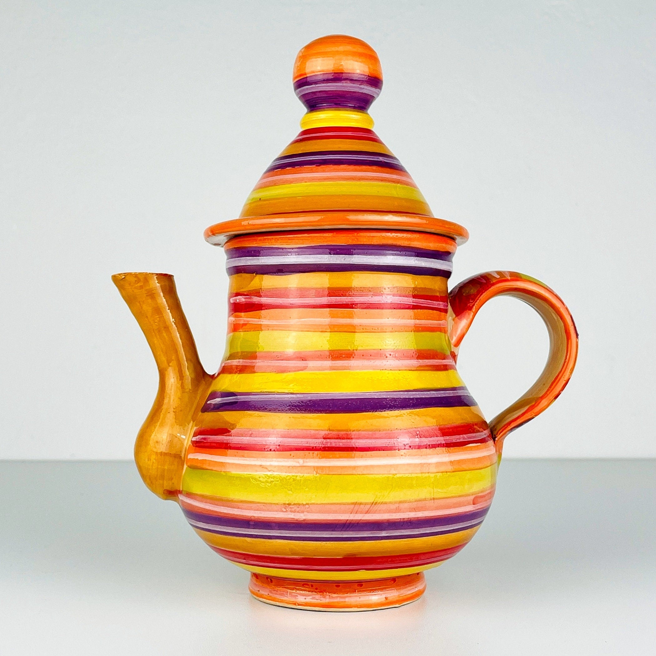 Vintage multicolor  ceramic pitcher / jug Yugoslavia 1980s Retro home decor