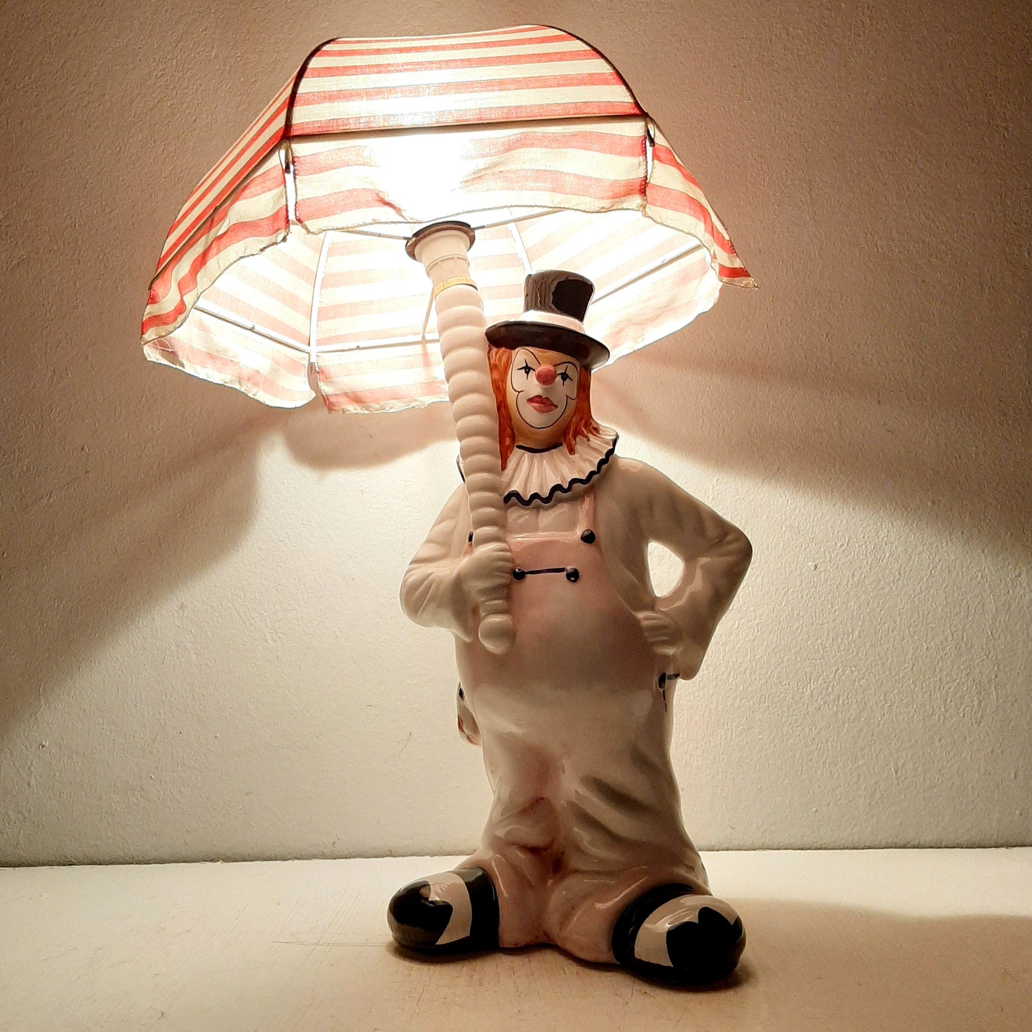 Vintage large ceramic table lamp Clown Italy 1960s Retro nightlamp Lamp for children's room