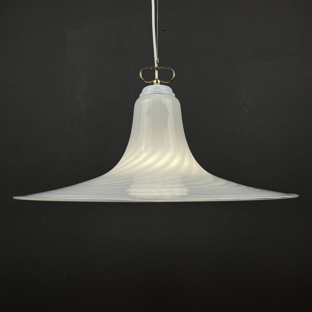 Vintage Murano Glass Pendant Lamp: Swirl White Mid-Century Lighting