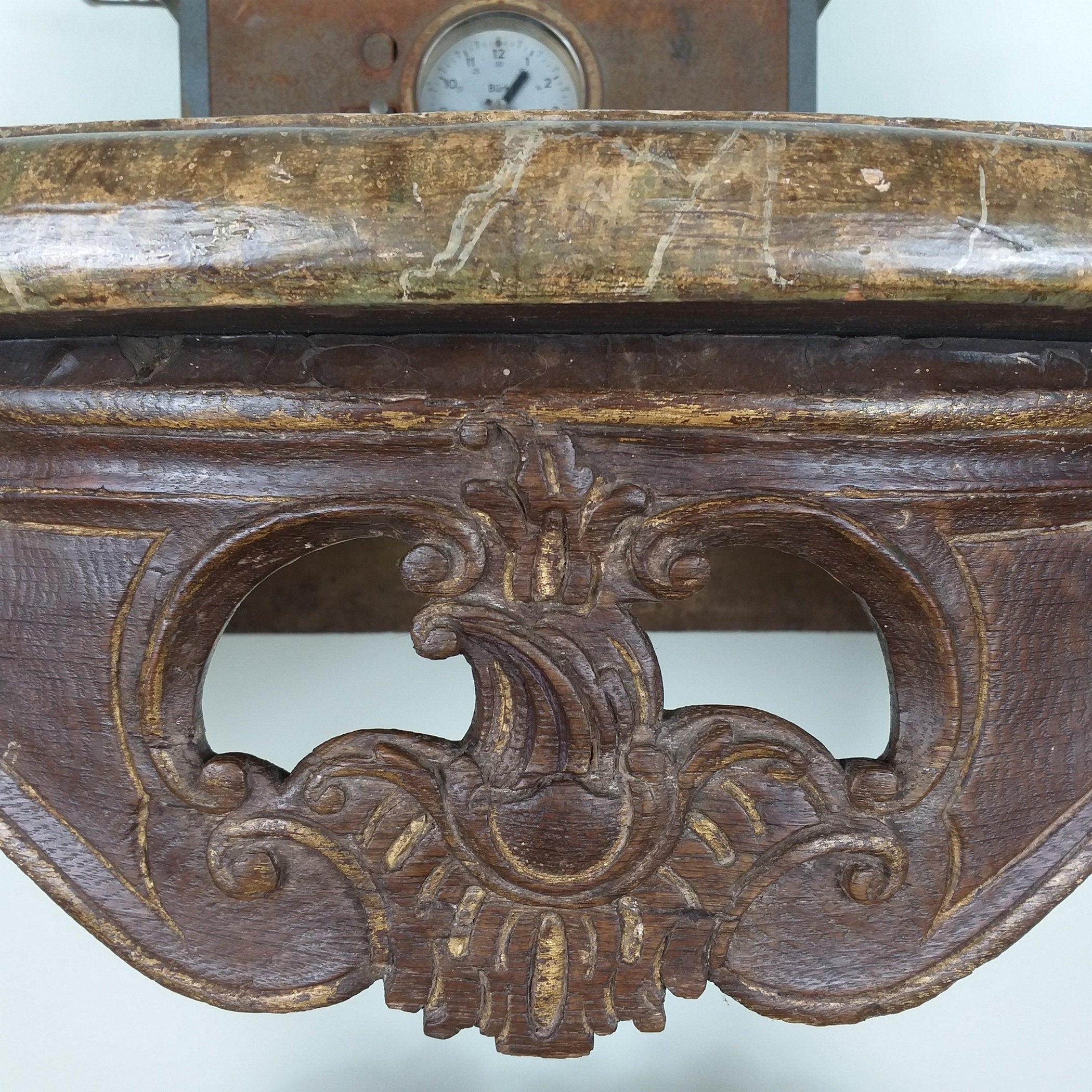 Antique old church console table 19th century Germany Original decorative wood carving Baroque