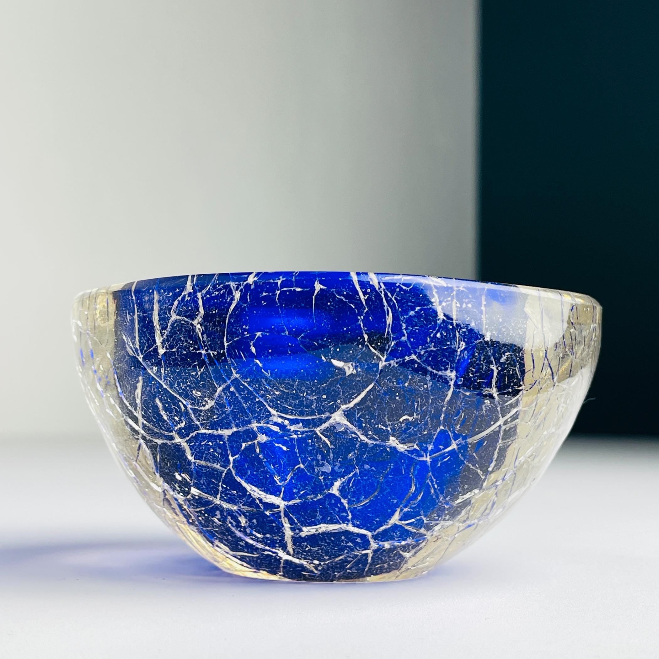 Original blue murano glass ashtray, Italy, 1980s, Vintage Home Decor