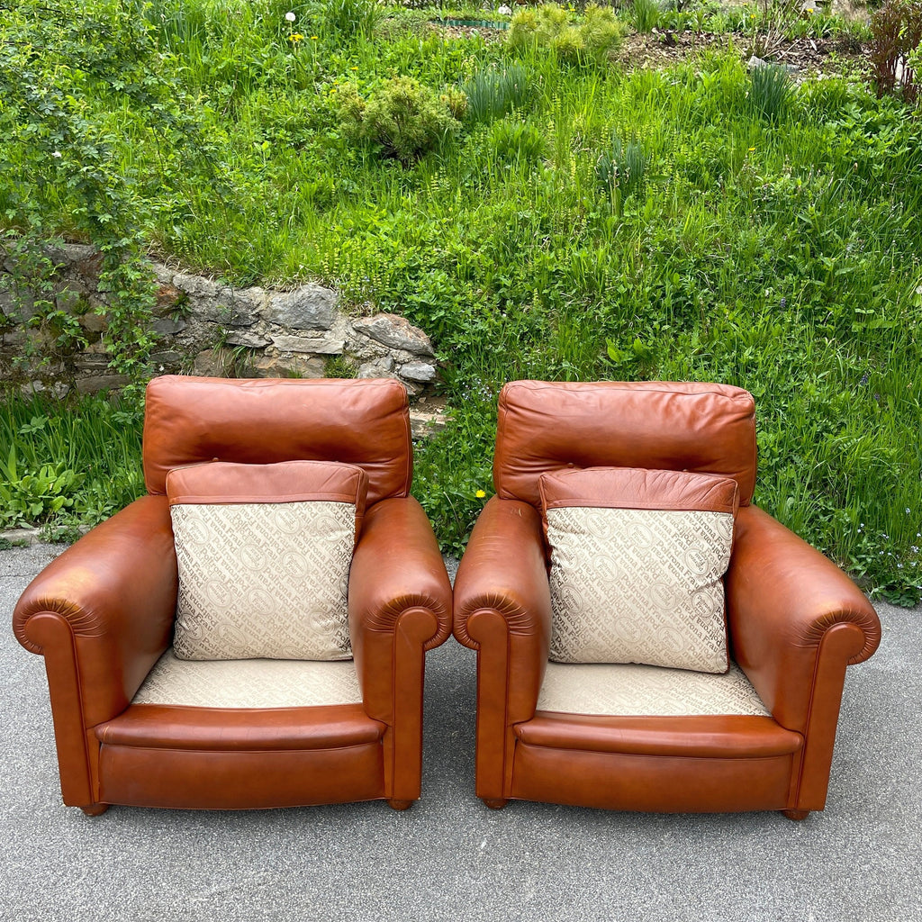 Poltrona Frau leather armchairs Edoardo Italy 1970s Set of 2