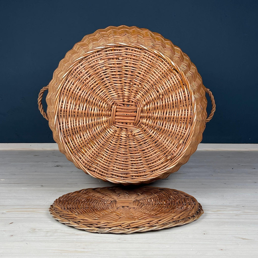 Vintage laundry basket wicker weaving Yugoslavia 1970s
