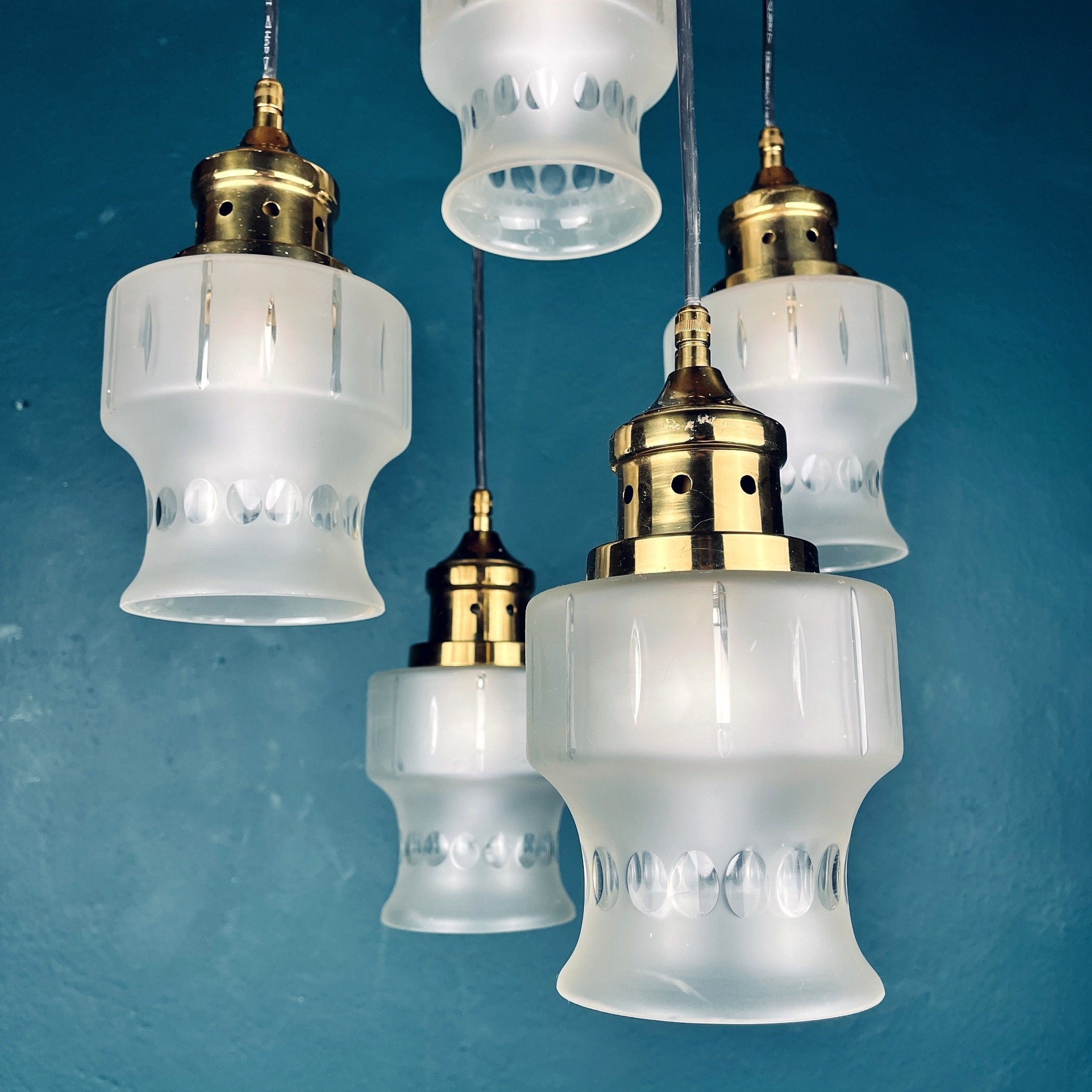 Mid-century cascade glass chandelier Italy 1970s Space Age Sputnik Vintage Pendant Light