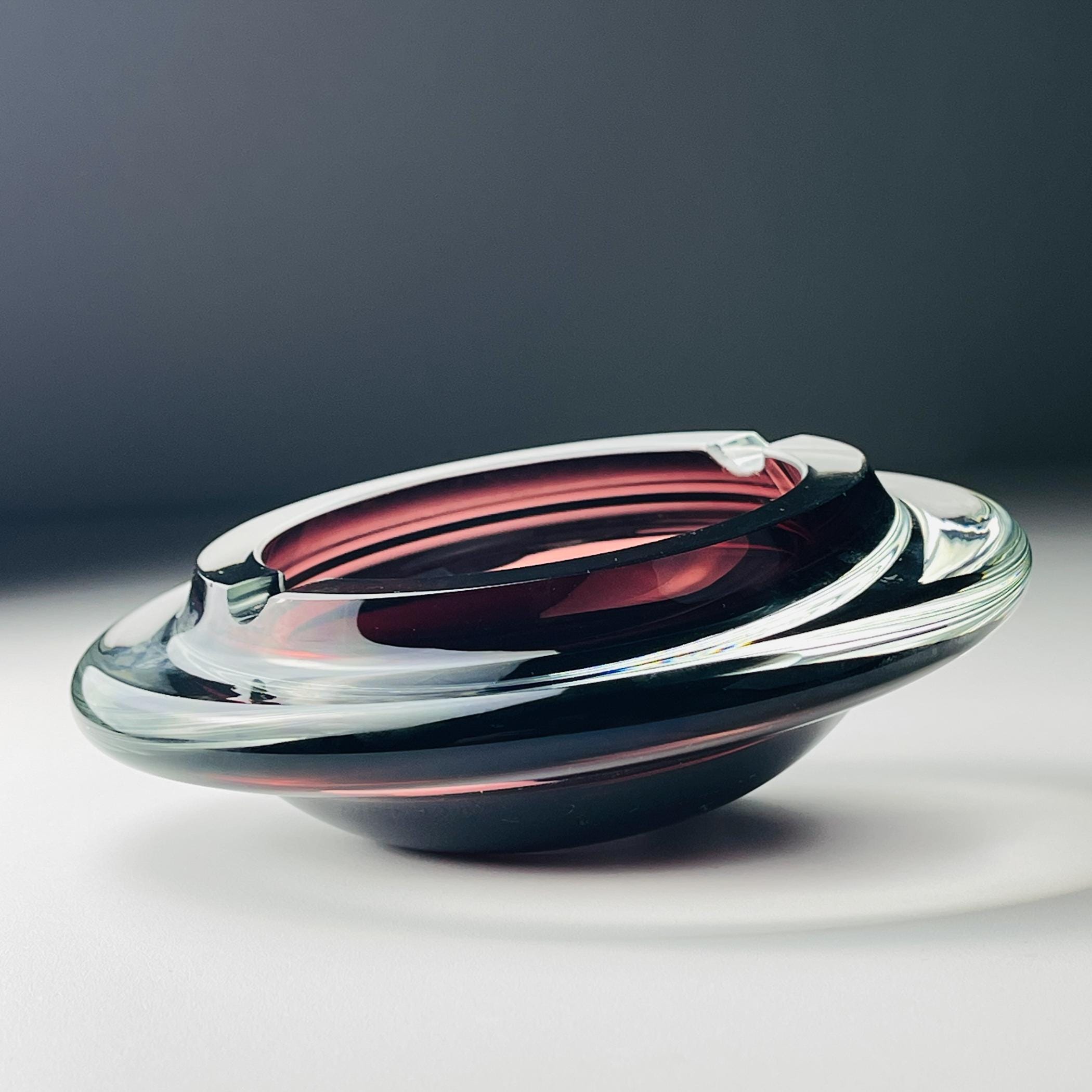 Original bordo murano glass ashtray, Italy, 1980s, Vintage Home Decor