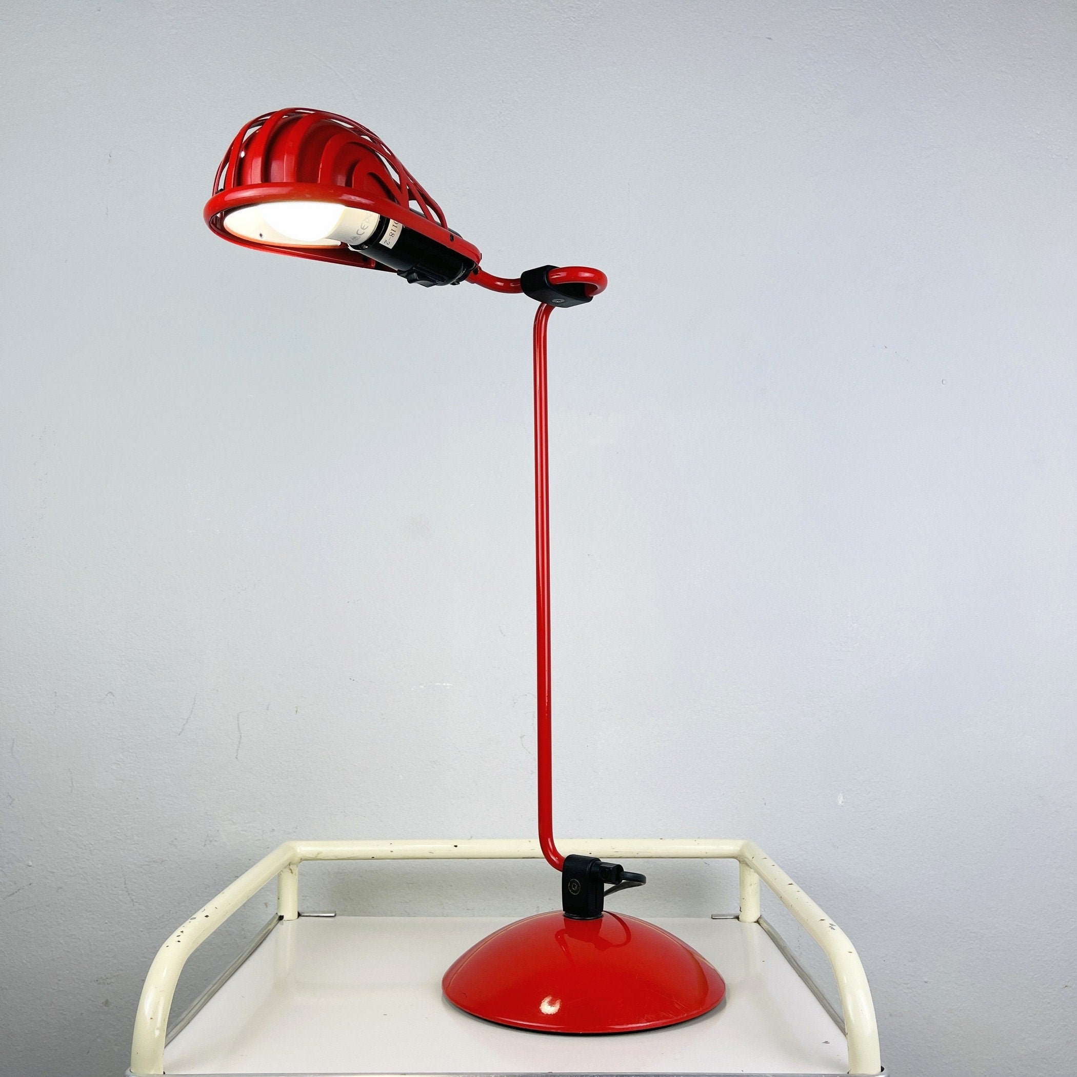 Mid-century red desk  lamp IGLOO by Tommaso Cimini for Lumina Italy 1980s