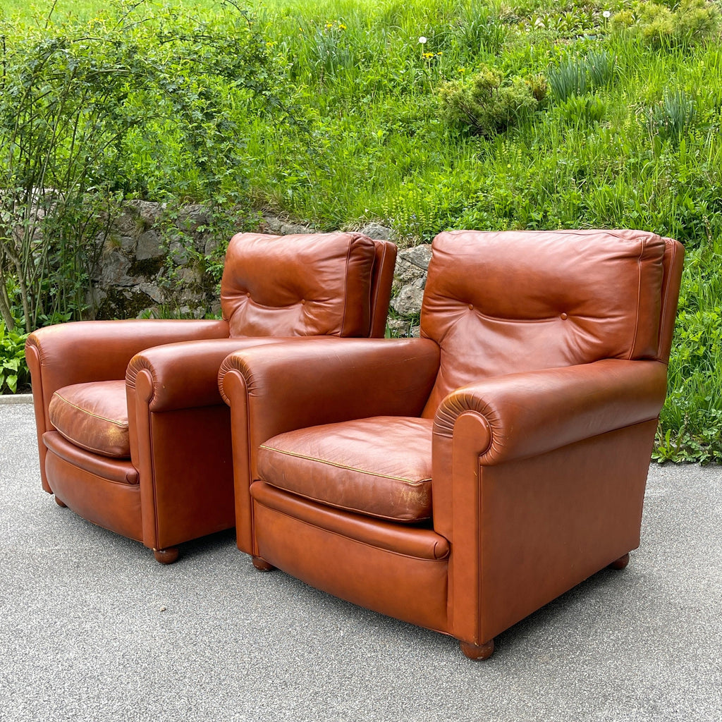 Poltrona Frau leather armchairs Edoardo Italy 1970s Set of 2