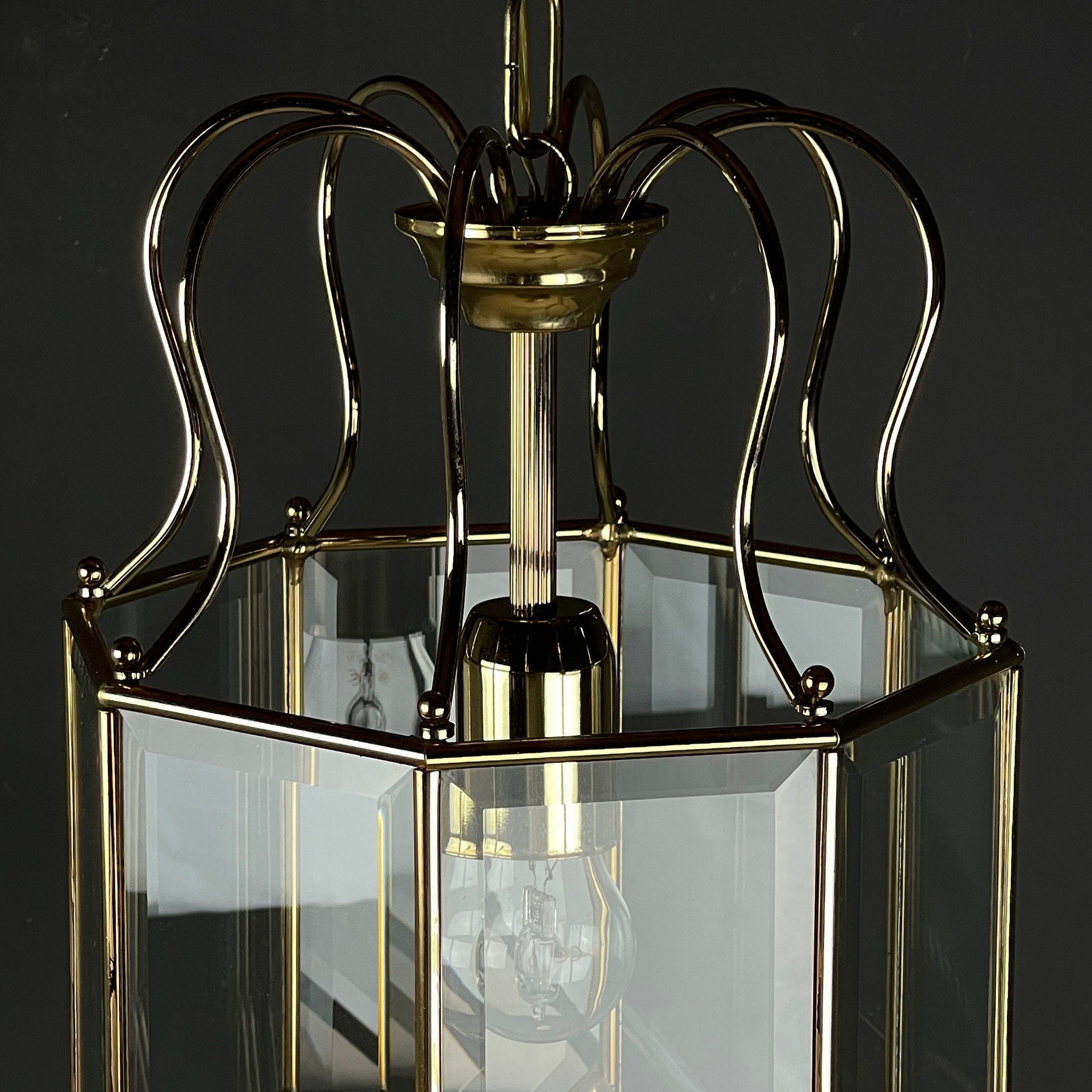 Vintage pendant lamp Italy '70s Brass Polished Glass Retro lighting Mid-century Italian modern
