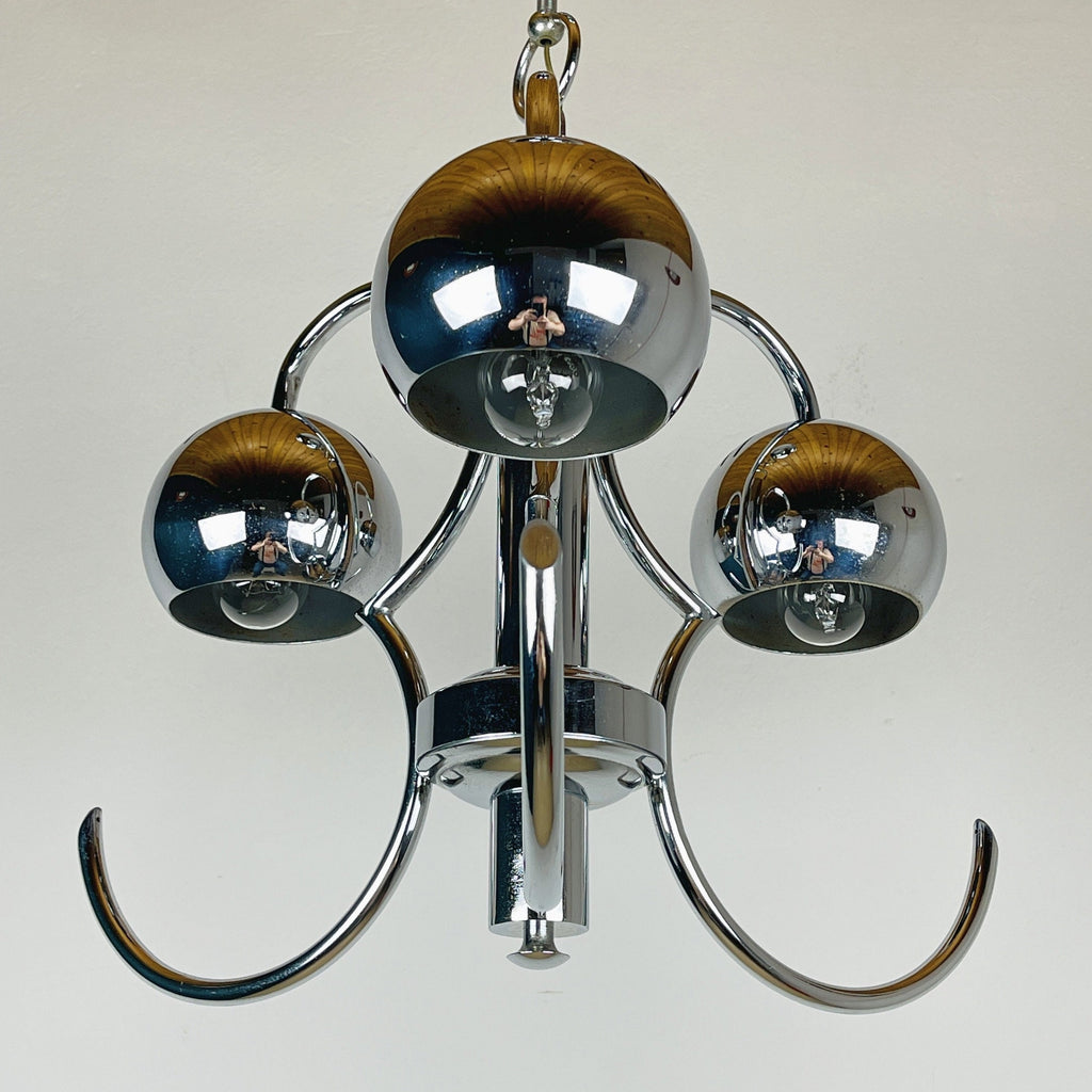 Vintage Italian Eyeball Pendant Lamp: Chrome Space Age Lighting, 1970s