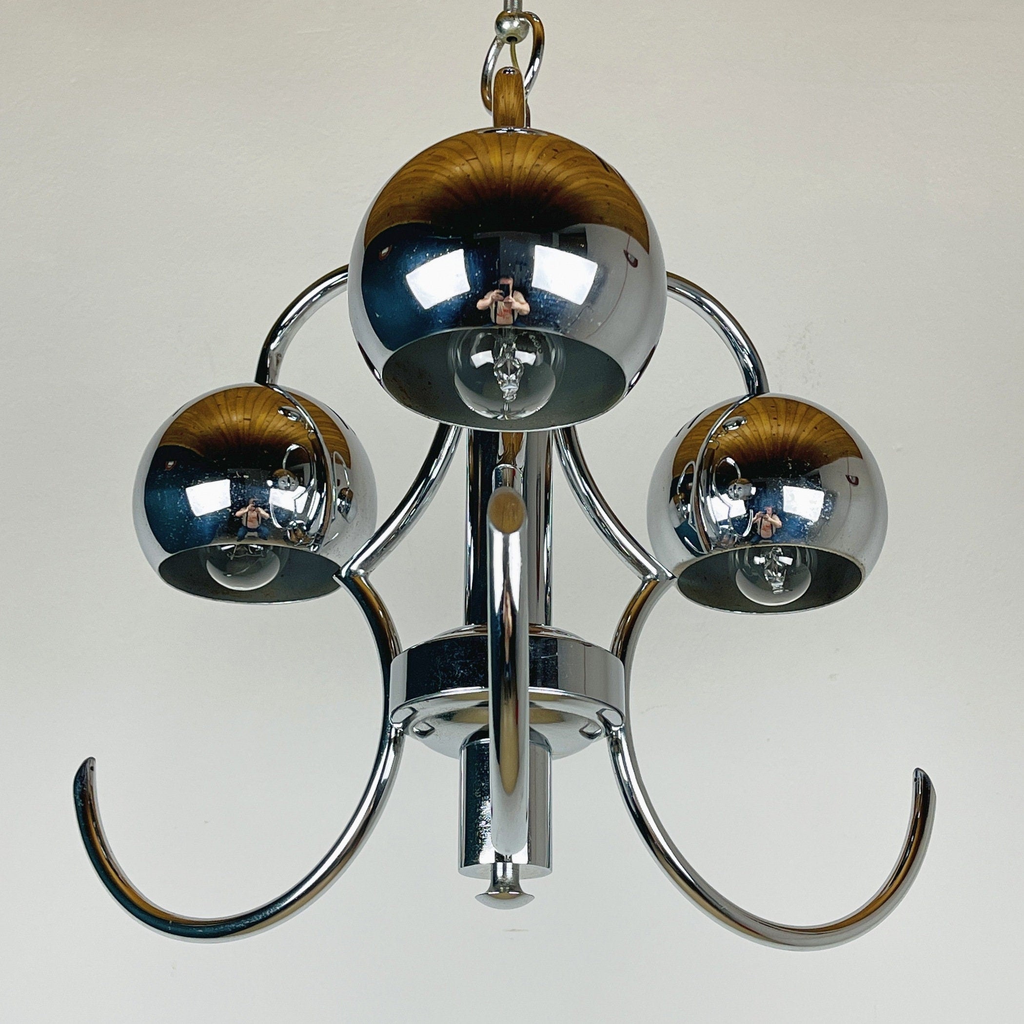 Vintage Italian Eyeball Pendant Lamp: Chrome Space Age Lighting, 1970s