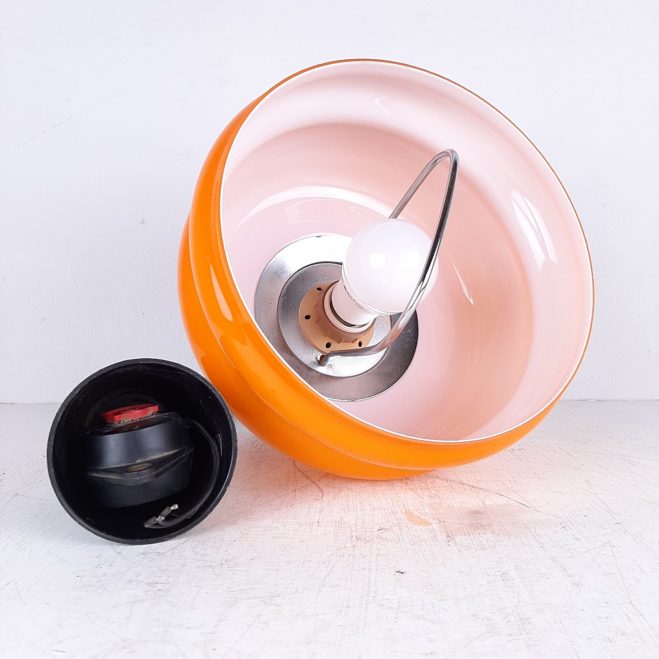 Mid-century orange glass pendant lamp Yugoslavia 1970s Retro lighting Space age