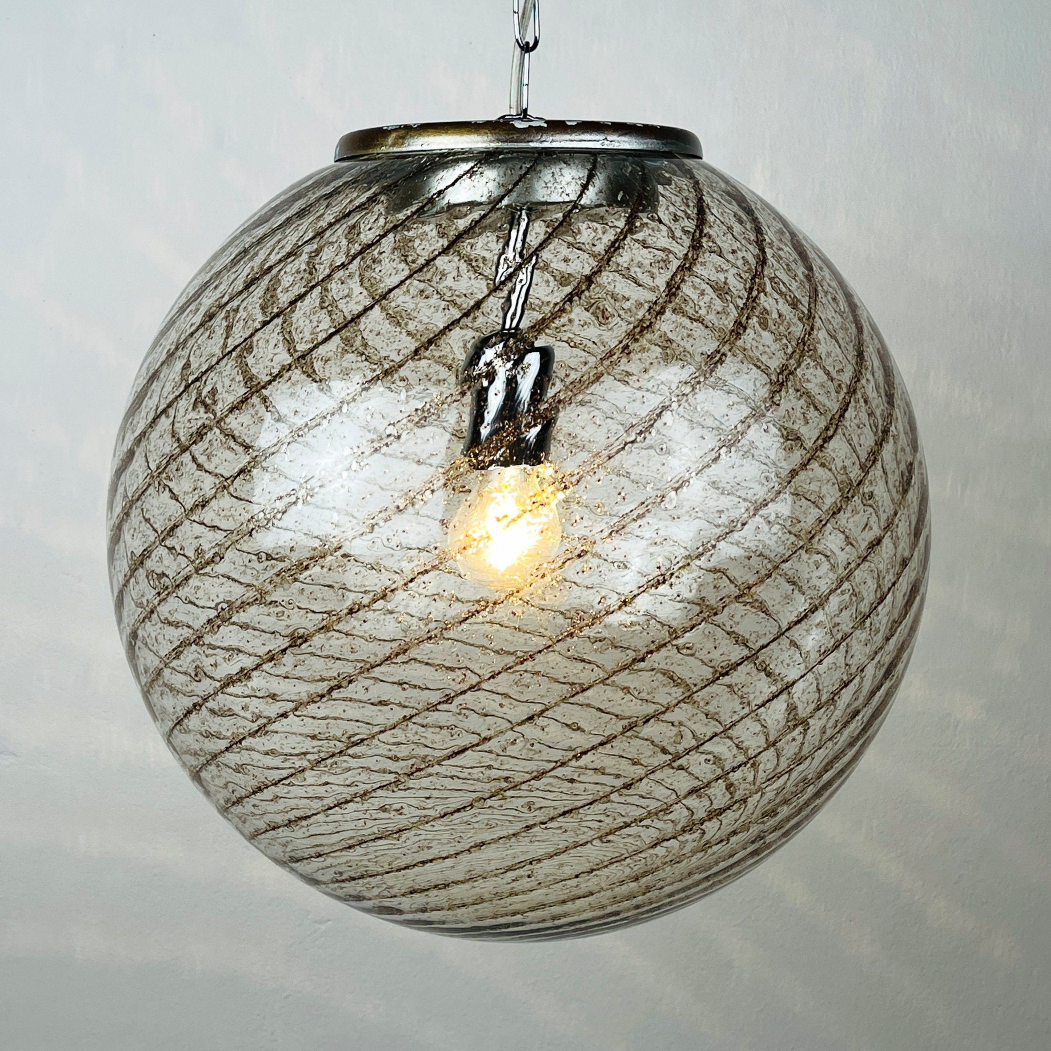 Vintage La Murrina Swirled Murano Glass Pendant Lamp - 1970s Italian Lighting