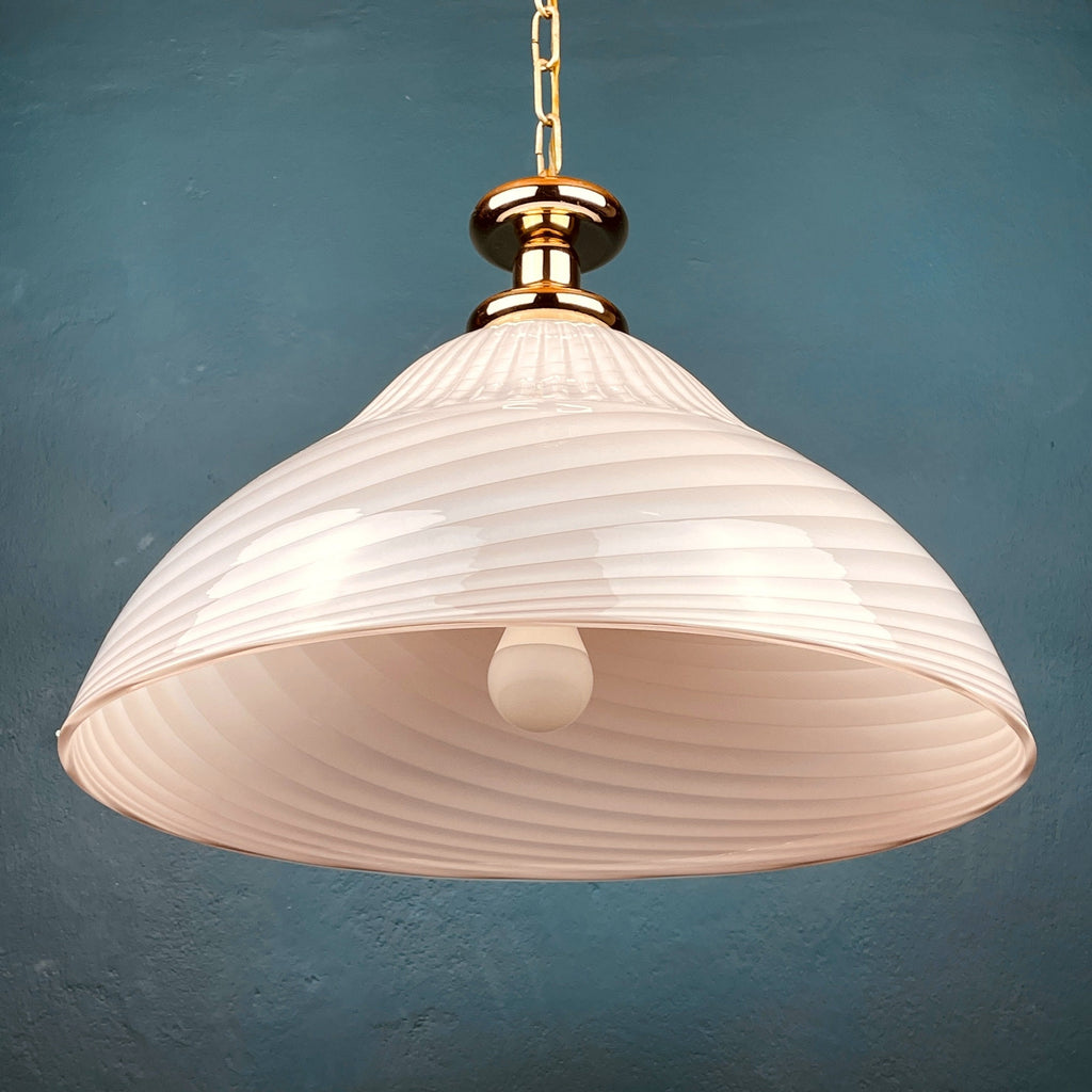 Vintage Murano Glass Pendant Lamp: Swirl Italian Lighting, 1970s