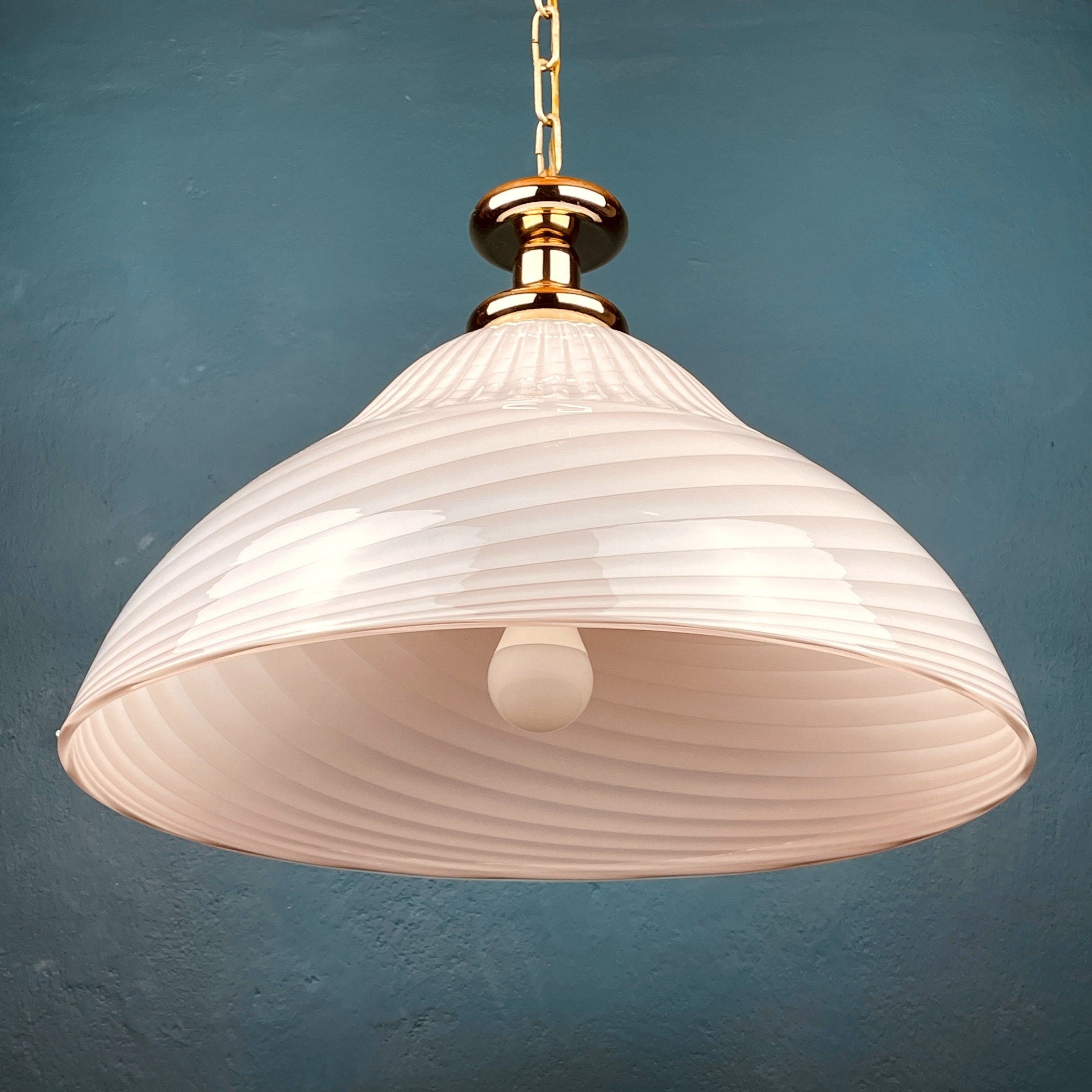 Vintage Murano Glass Pendant Lamp: Swirl Italian Lighting, 1970s