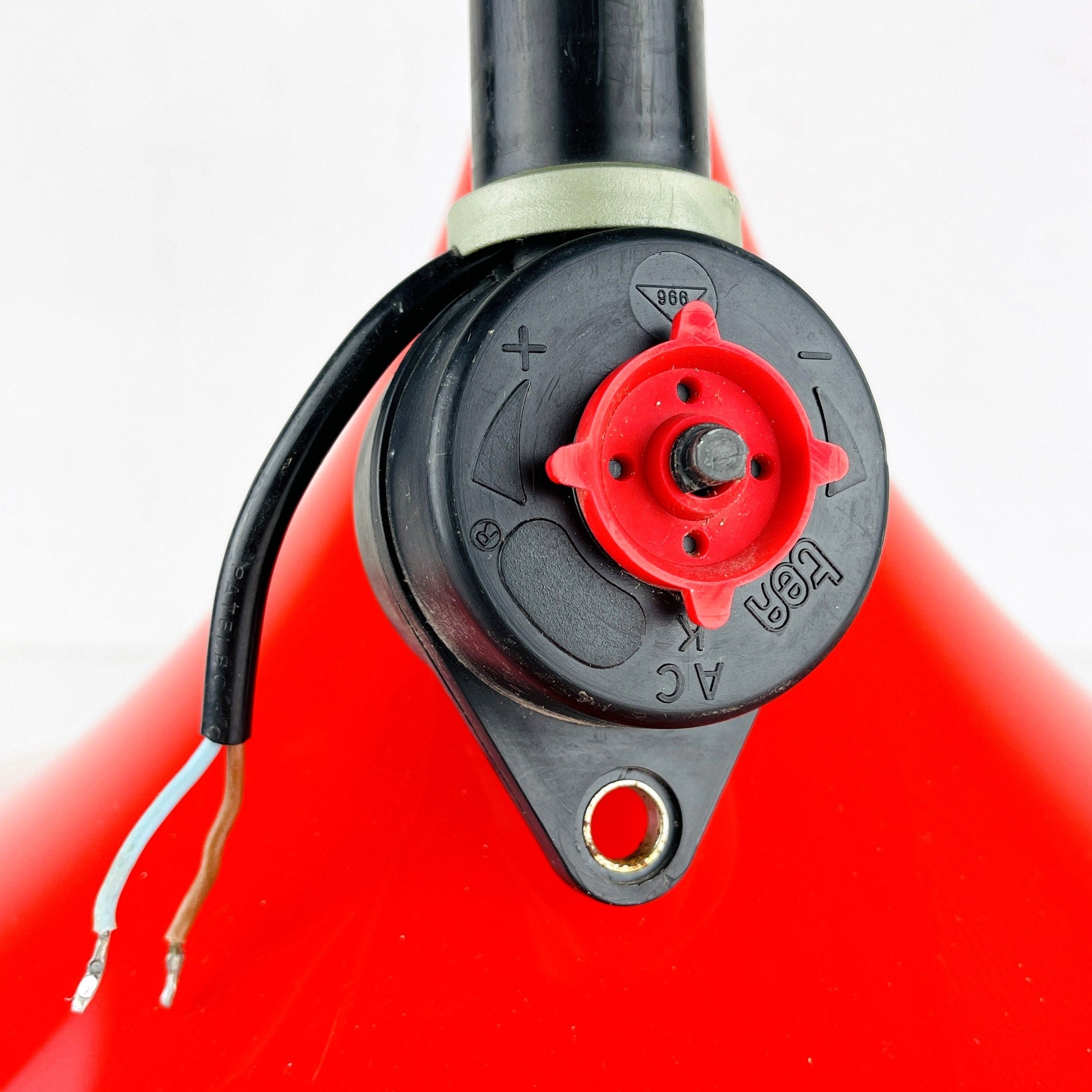 Mid-century red plastic pendant lamp Albatros Meblo Yugoslavia 1970s Space age atomic