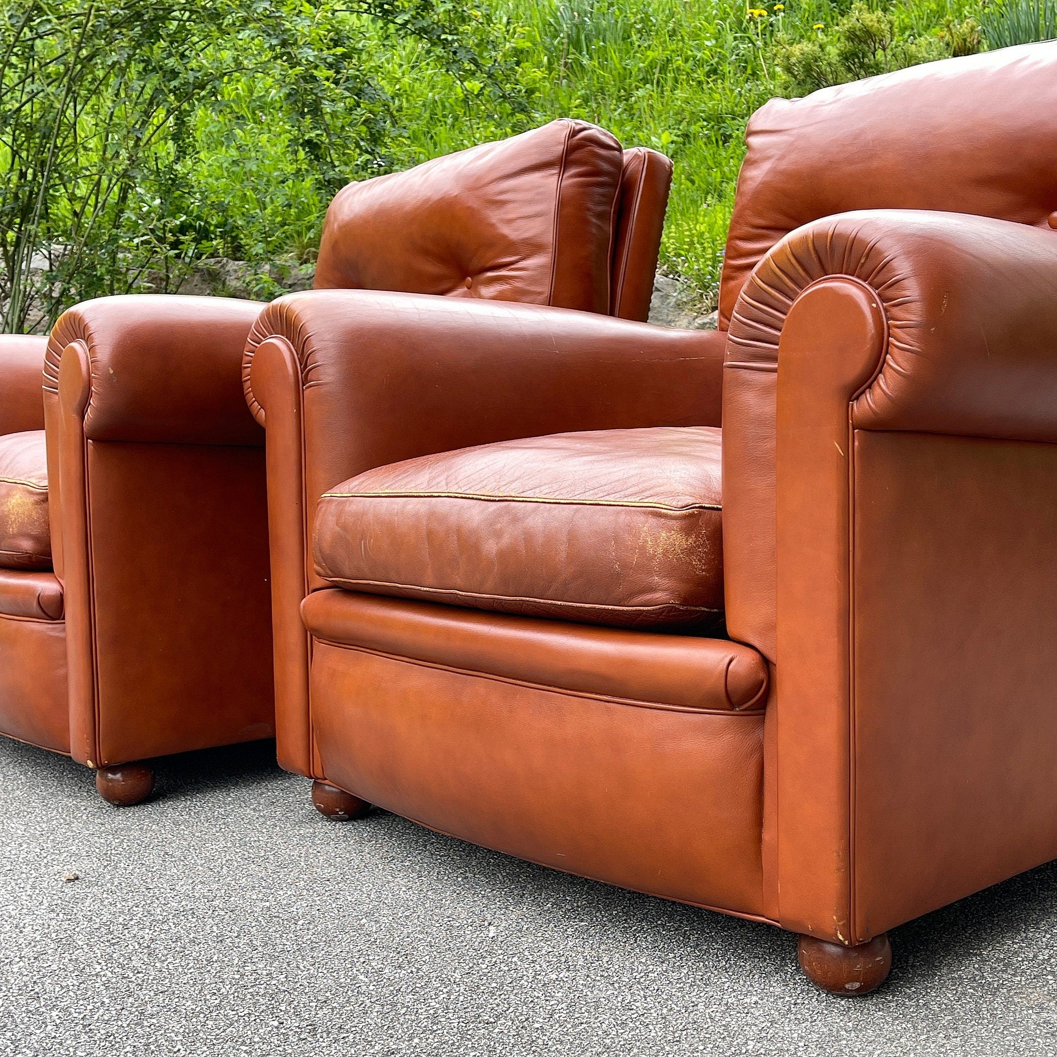 Poltrona Frau leather armchairs Edoardo Italy 1970s Set of 2