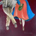 Vintage Folk Art Oil Painting Diptych: Yugoslavia Naive Art, 1970s