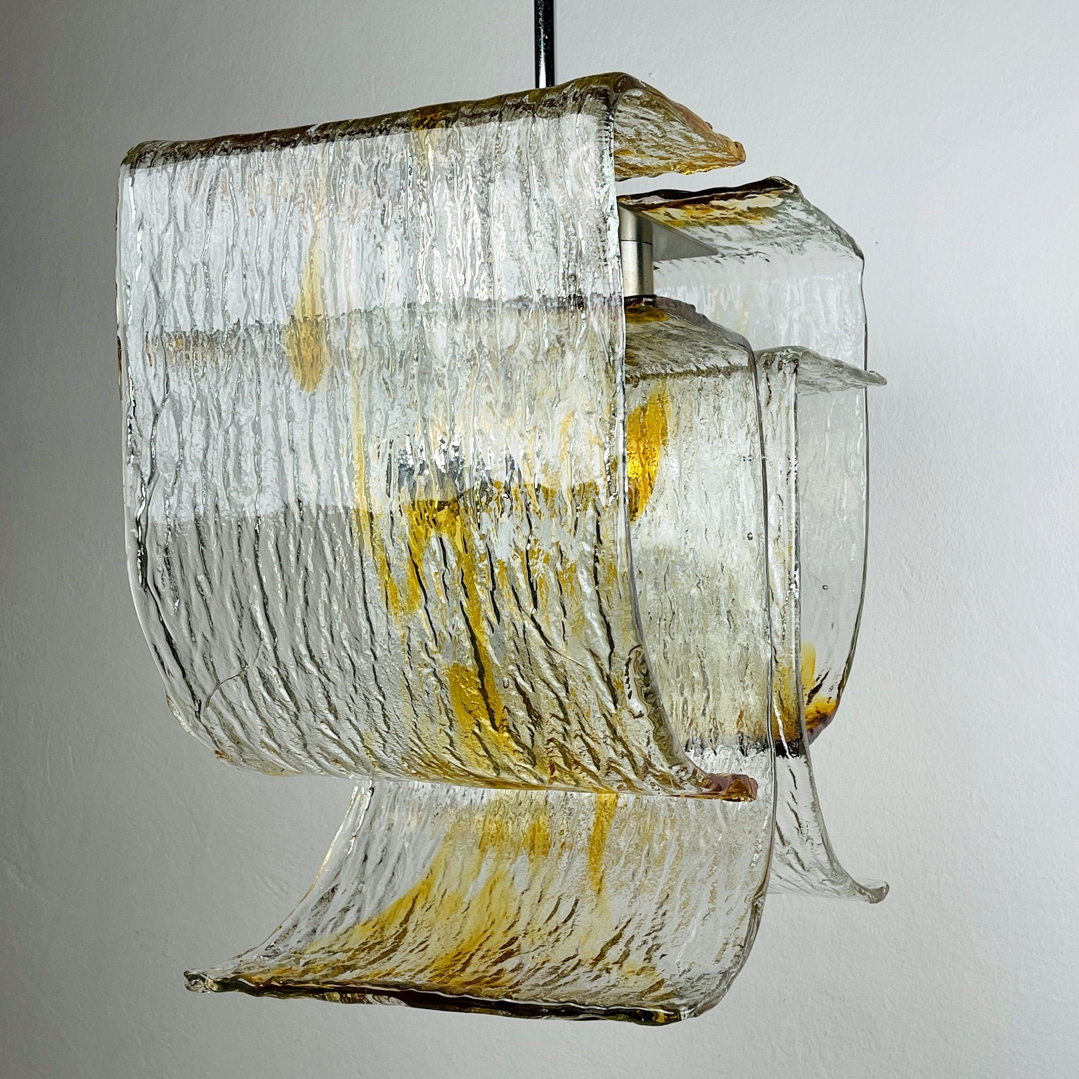 Vintage Murano glass chandelier by Mazzega, Italy 1970s, Space age, Mid-century modern