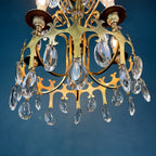 Vintage Italian Chandelier: 1960s Bronze 5-Arm Crystal Drop Light