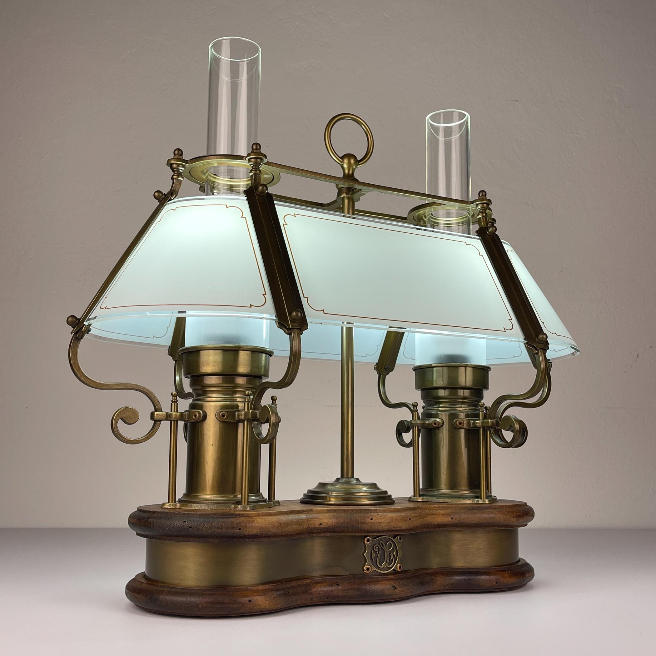 Vintage wooden and brass table lamp by Qvist & Co, Sweden 1970s