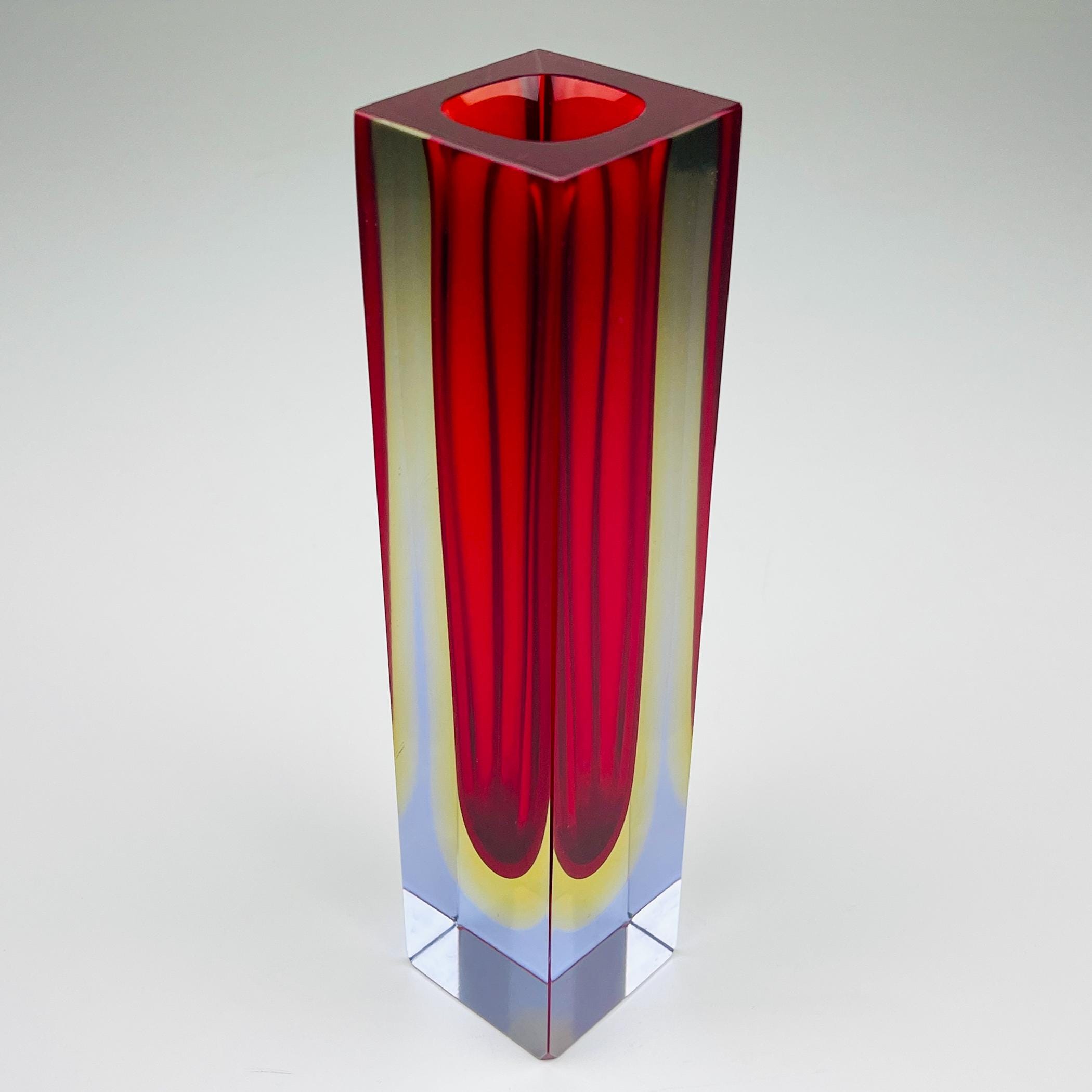 Sommerso red Murano glass vase, style Flavio Poli, Italy 1970s, Vintage home decor