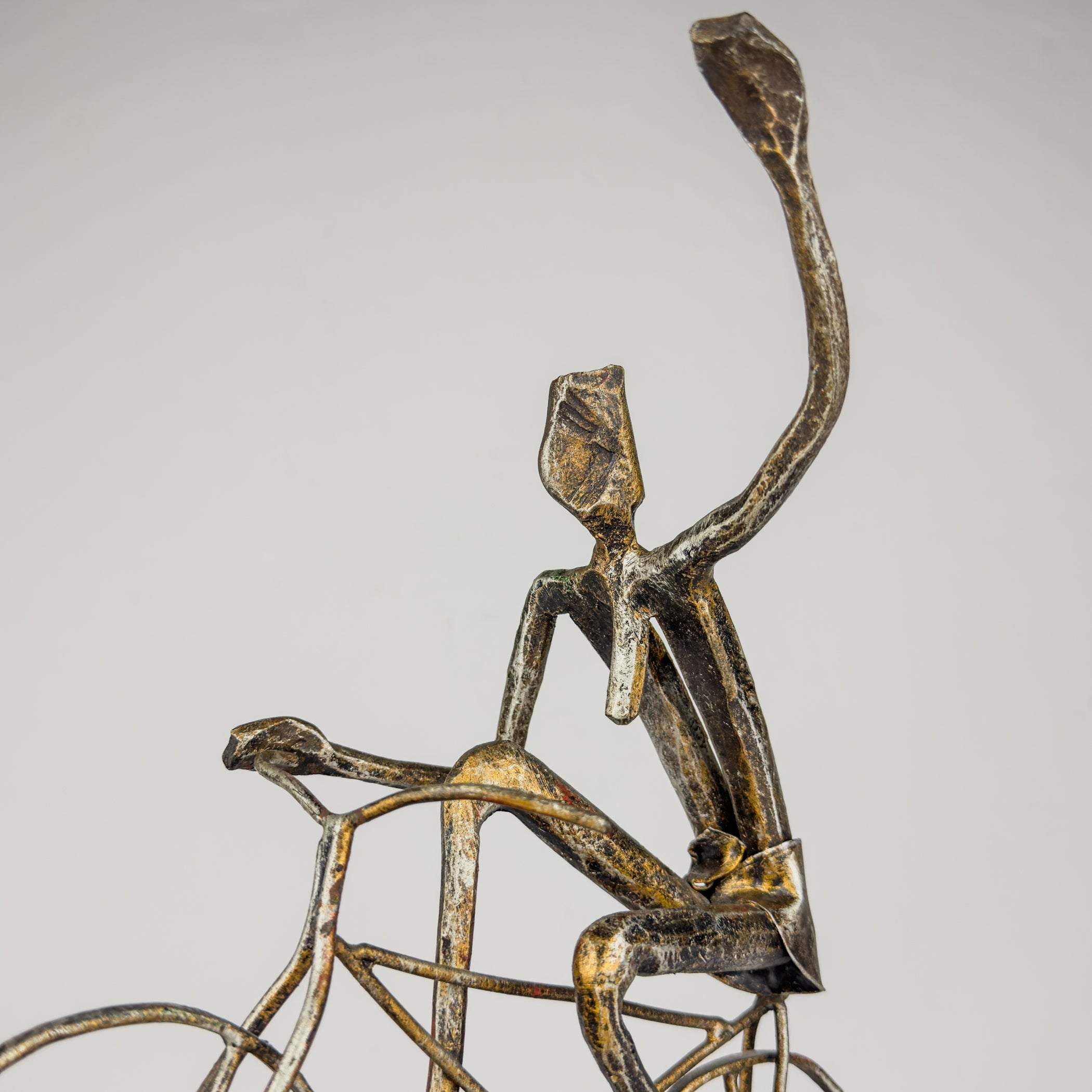 Vintage metal Brutalist sculpture Bicyclist by Salvino Marsura, Italy 1980s