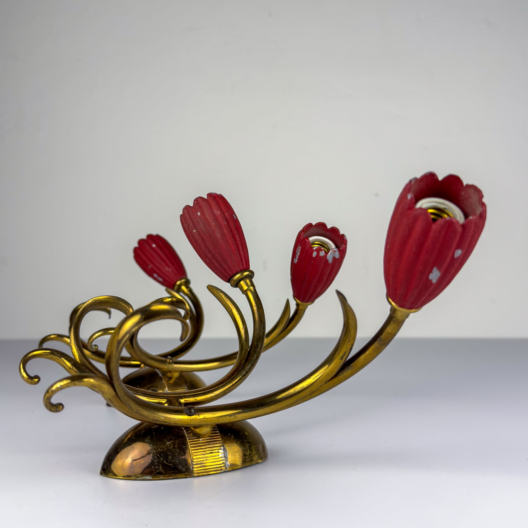 Vintage Red Brass Wall Sconces - Italian Home Decor - Italy,1950s, Set of 2