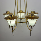 Vintage brass chandelier by Maison Arlus, Art Deco style, France 1950s